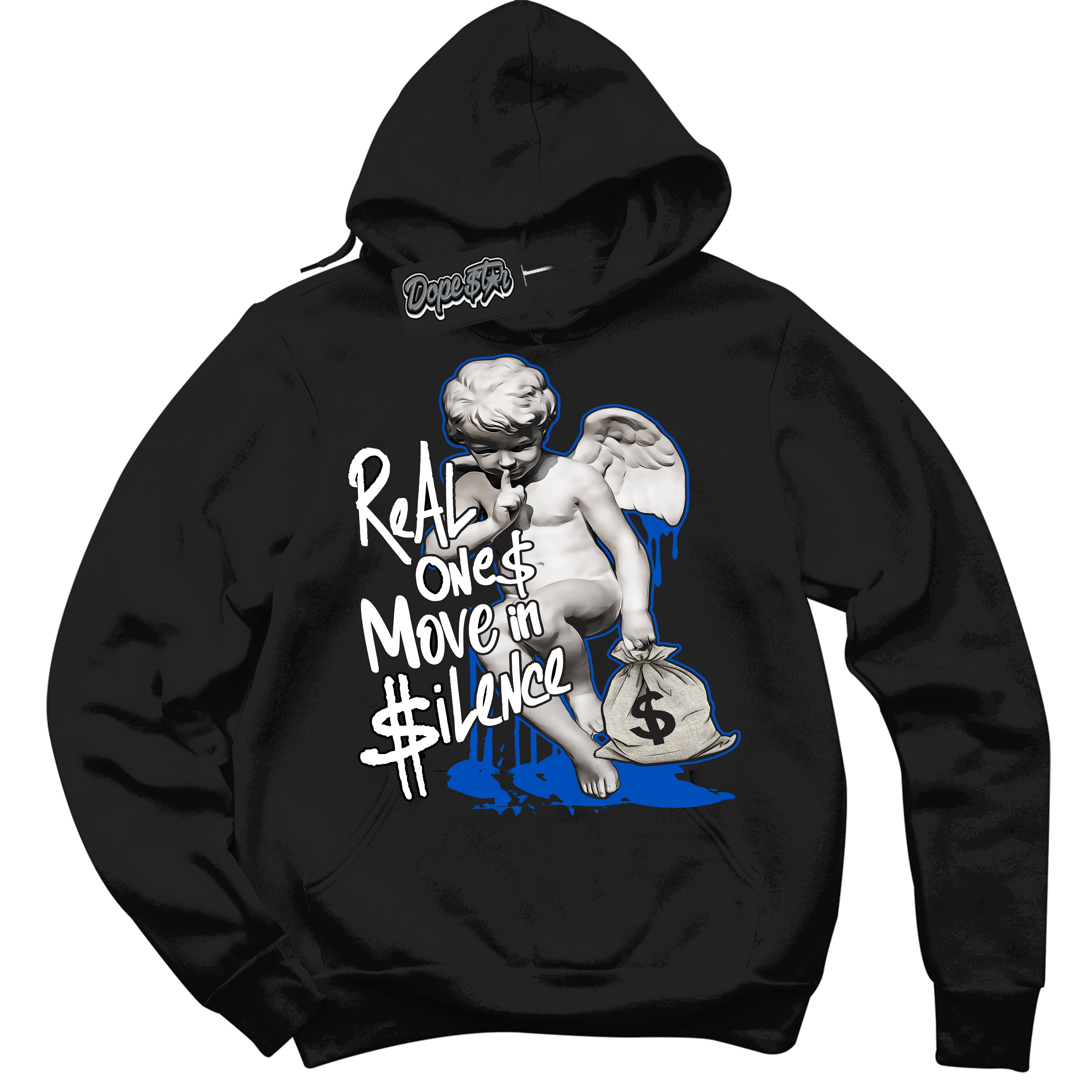 Cool Black Hoodie with “ Real Ones Cherub ” design that Perfectly Matches Quai 54 1s Sneakers.