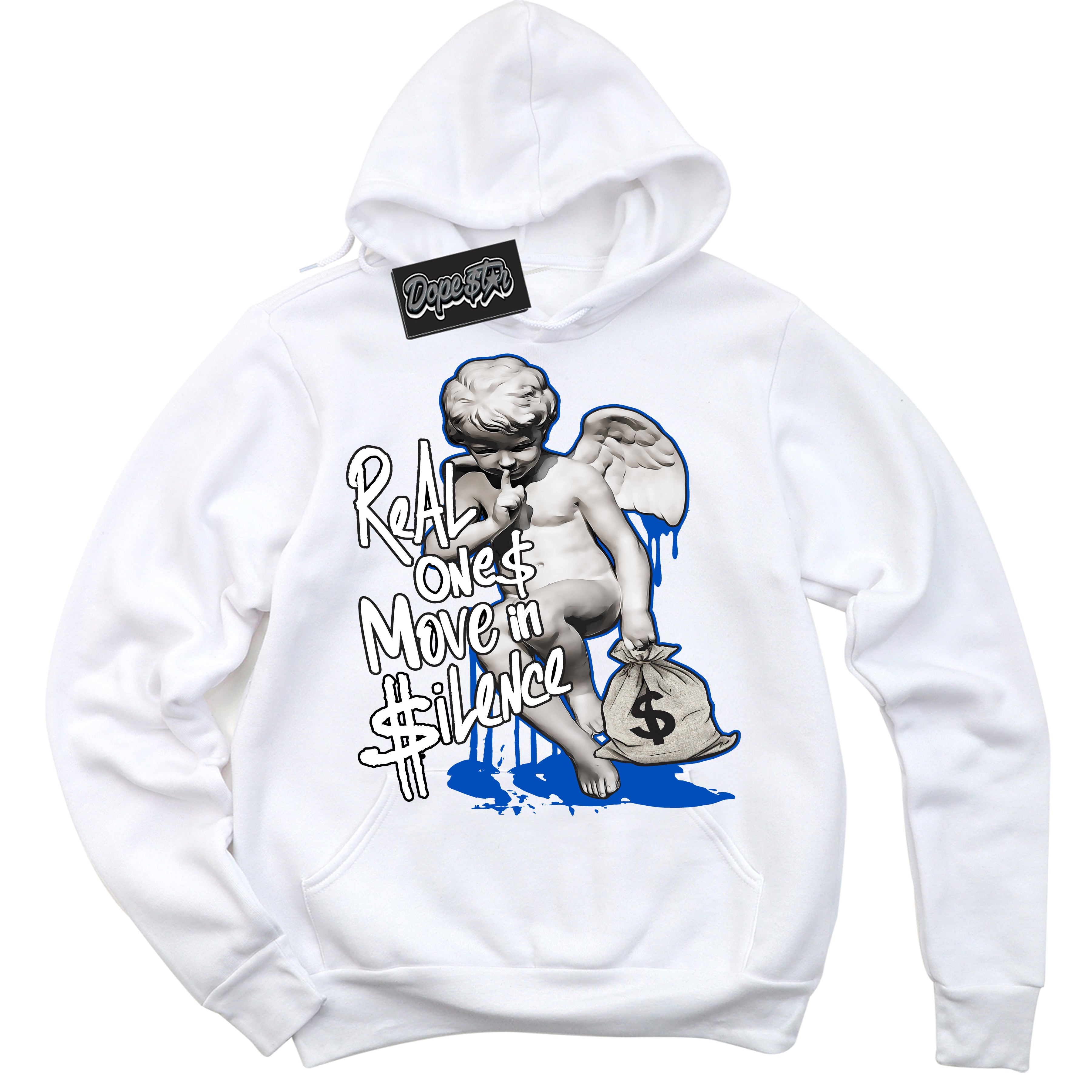 Cool White Hoodie with “ Real Ones Cherub ” design that Perfectly Matches Quai 54 1s Sneakers.