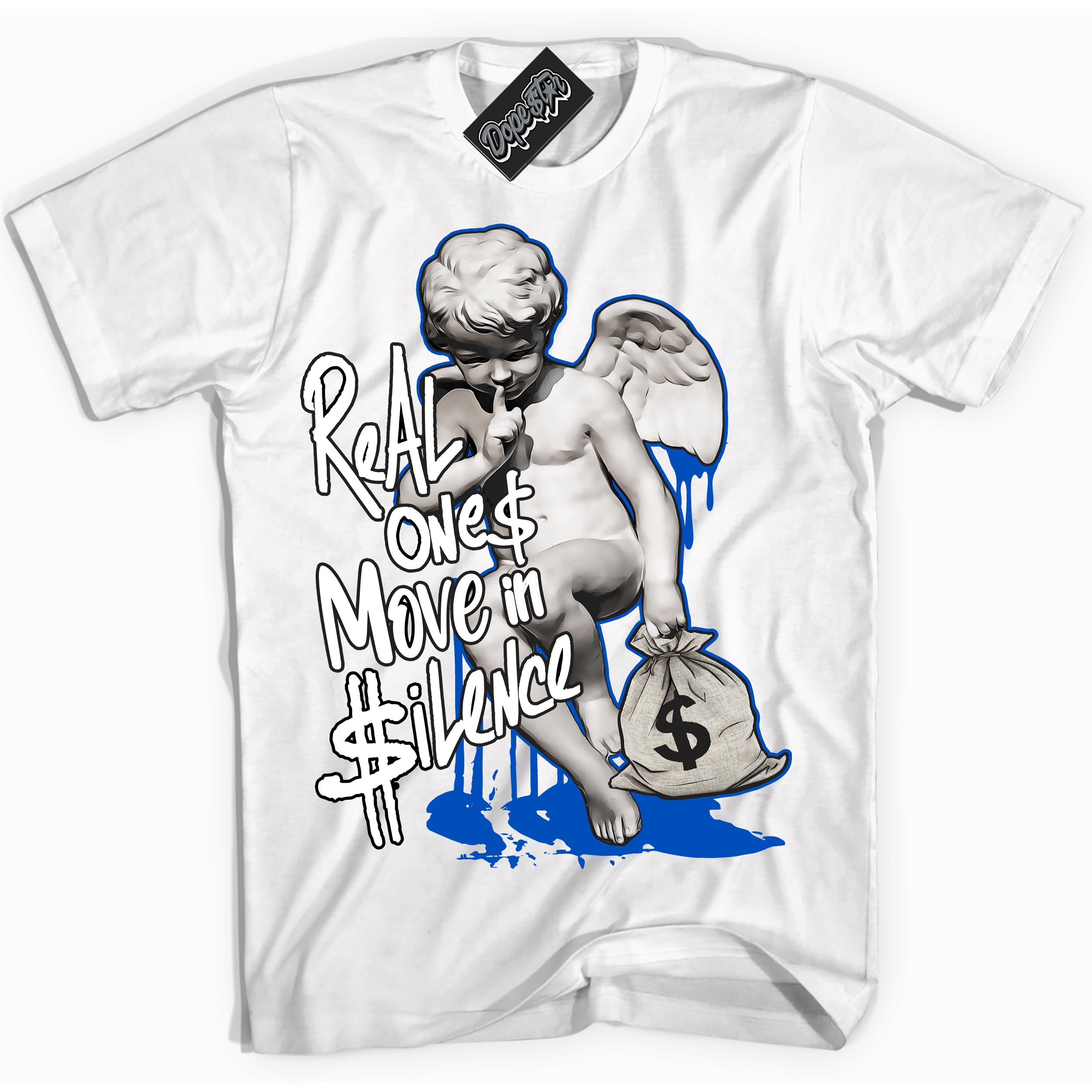 Cool White Shirt with “ Real Ones Cherub” design that perfectly matches Quai 54 1s Sneakers.