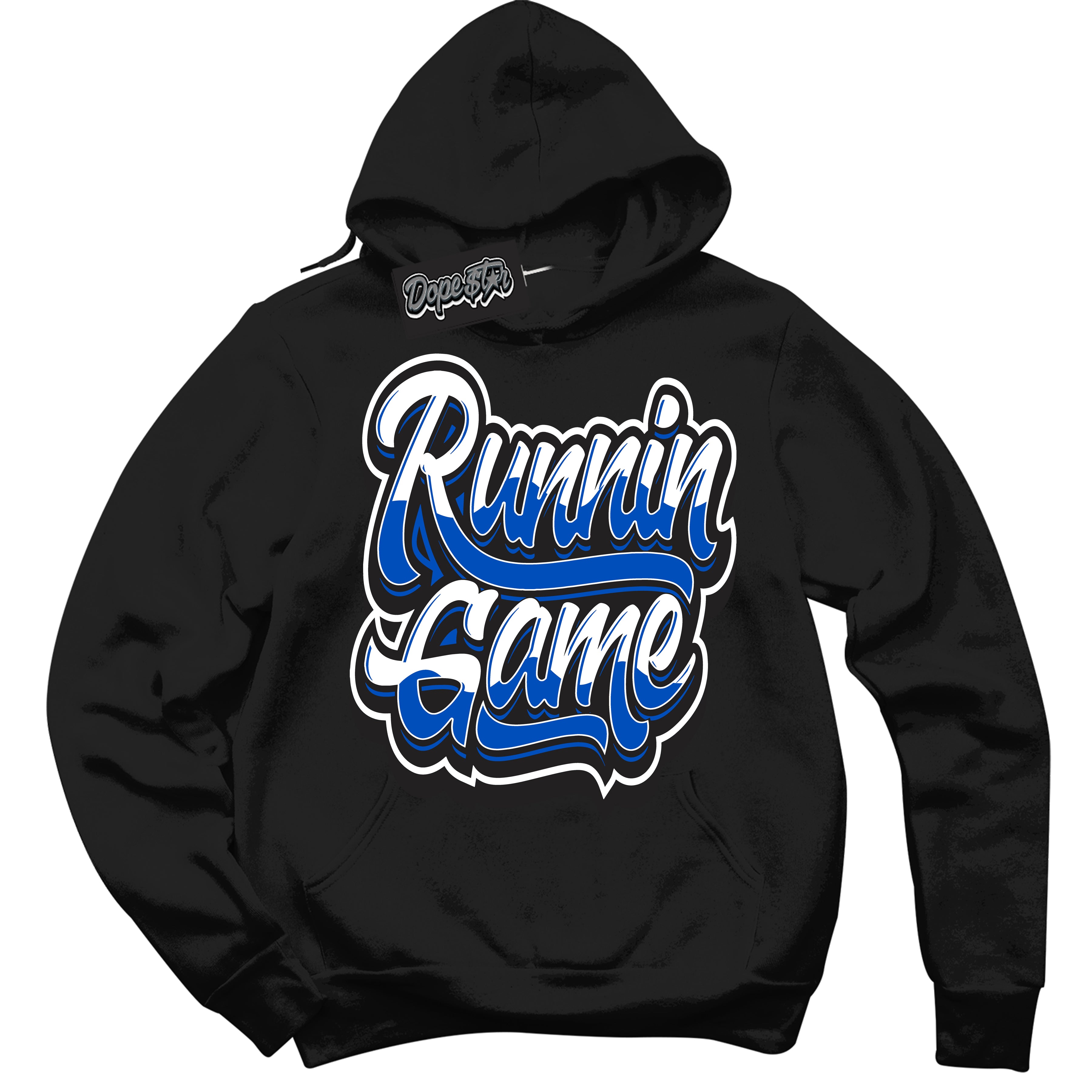 Cool Black Hoodie with “ Running Game ” design that Perfectly Matches Quai 54 1s Sneakers.