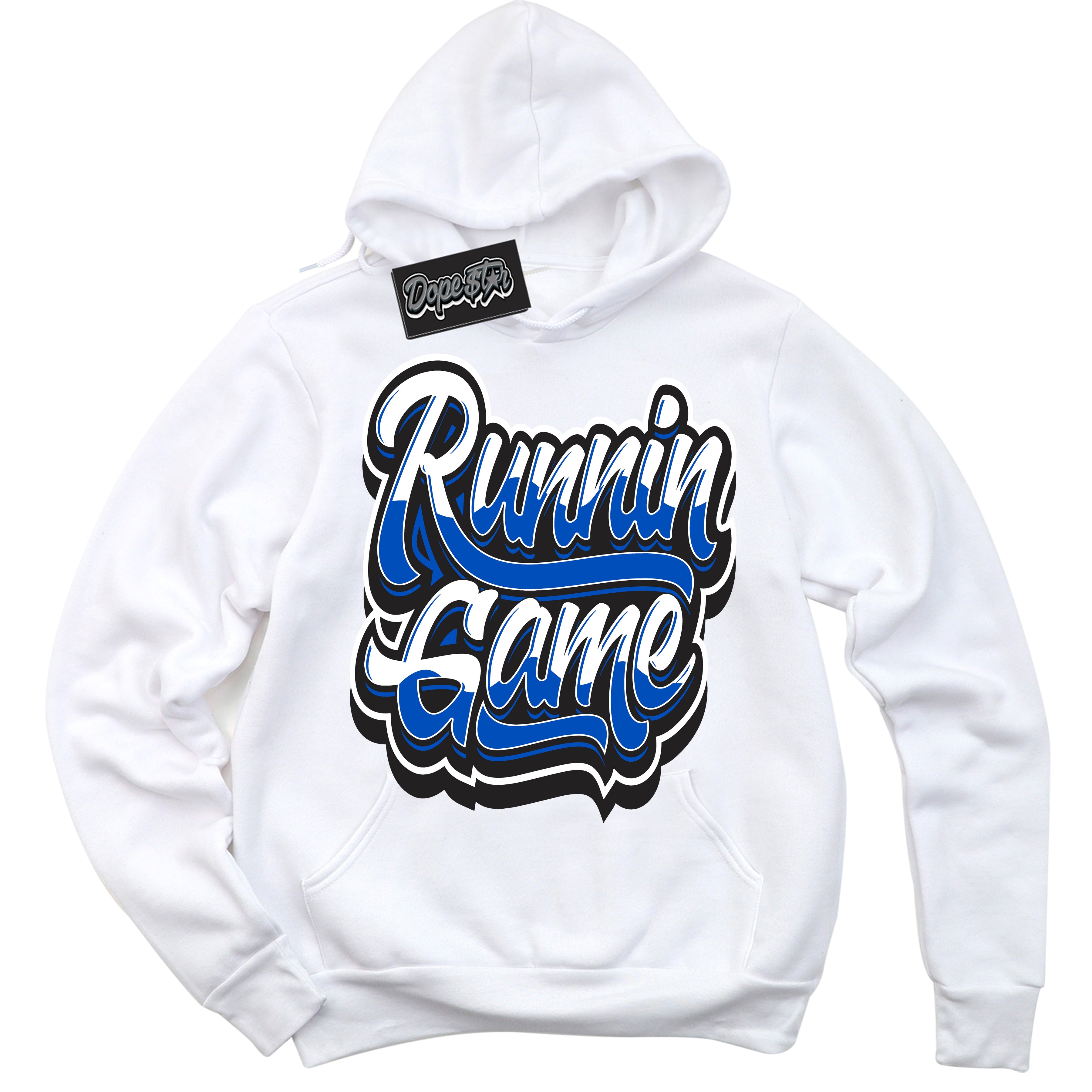 Cool White Hoodie with “ Running Game ” design that Perfectly Matches Quai 54 1s Sneakers.