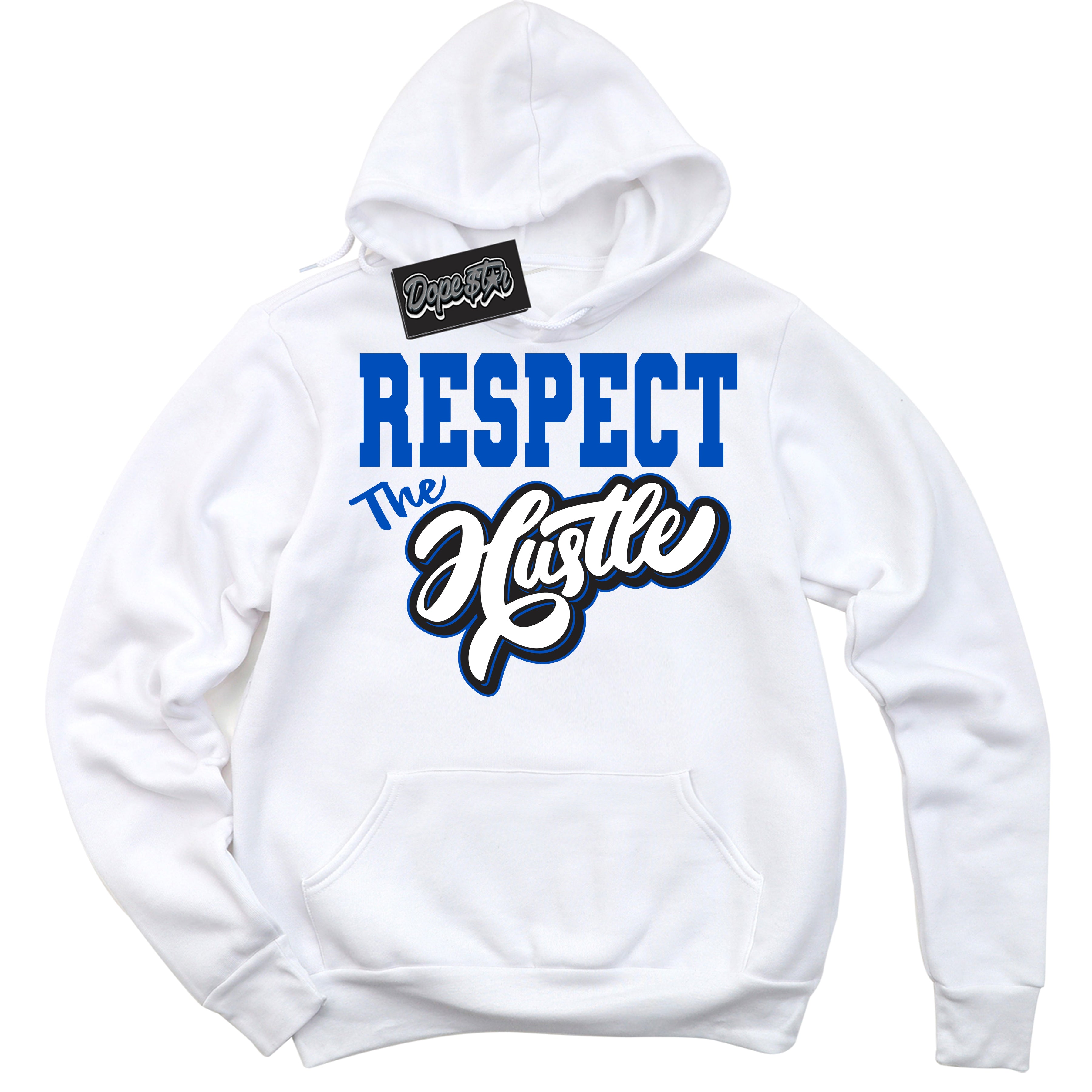 Cool White Hoodie with “ Respect The Hustle ” design that Perfectly Matches Quai 54 1s Sneakers.