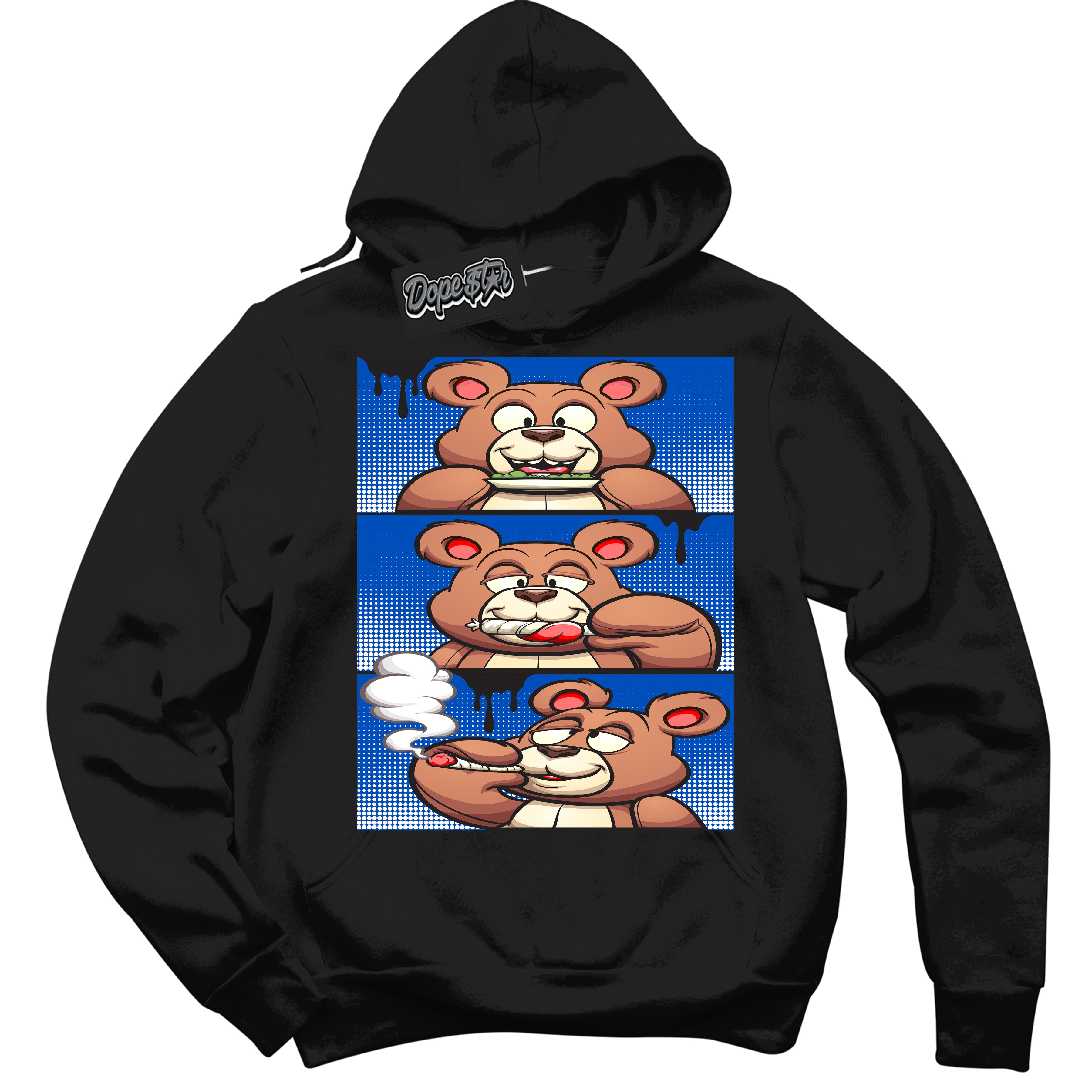 Cool Black Hoodie with “ Roll It Lick It Smoke It Bear ” design that Perfectly Matches Quai 54 1s Sneakers.