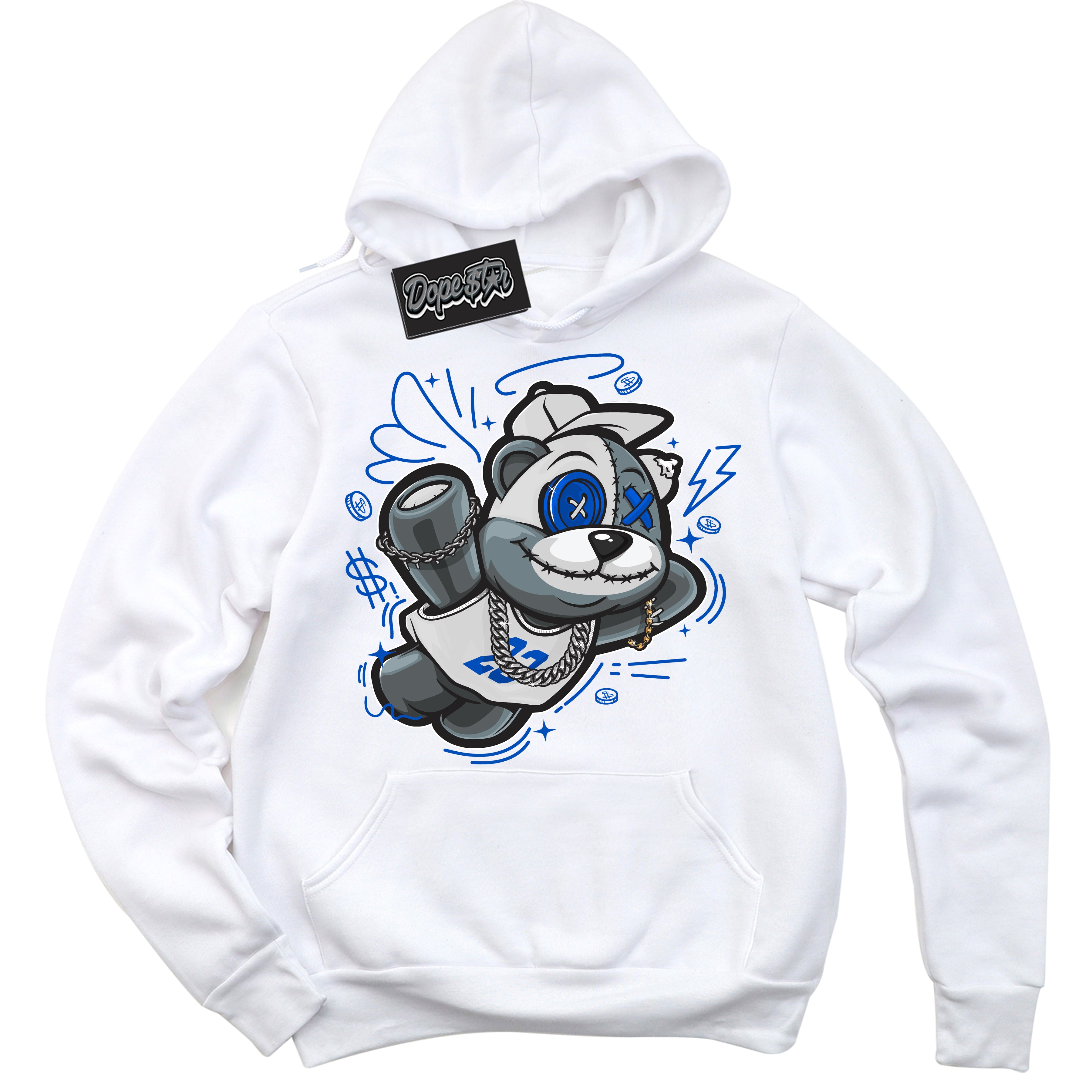 Cool White Hoodie with “ Slam Dunk Bear ” design that Perfectly Matches Quai 54 1s Sneakers.