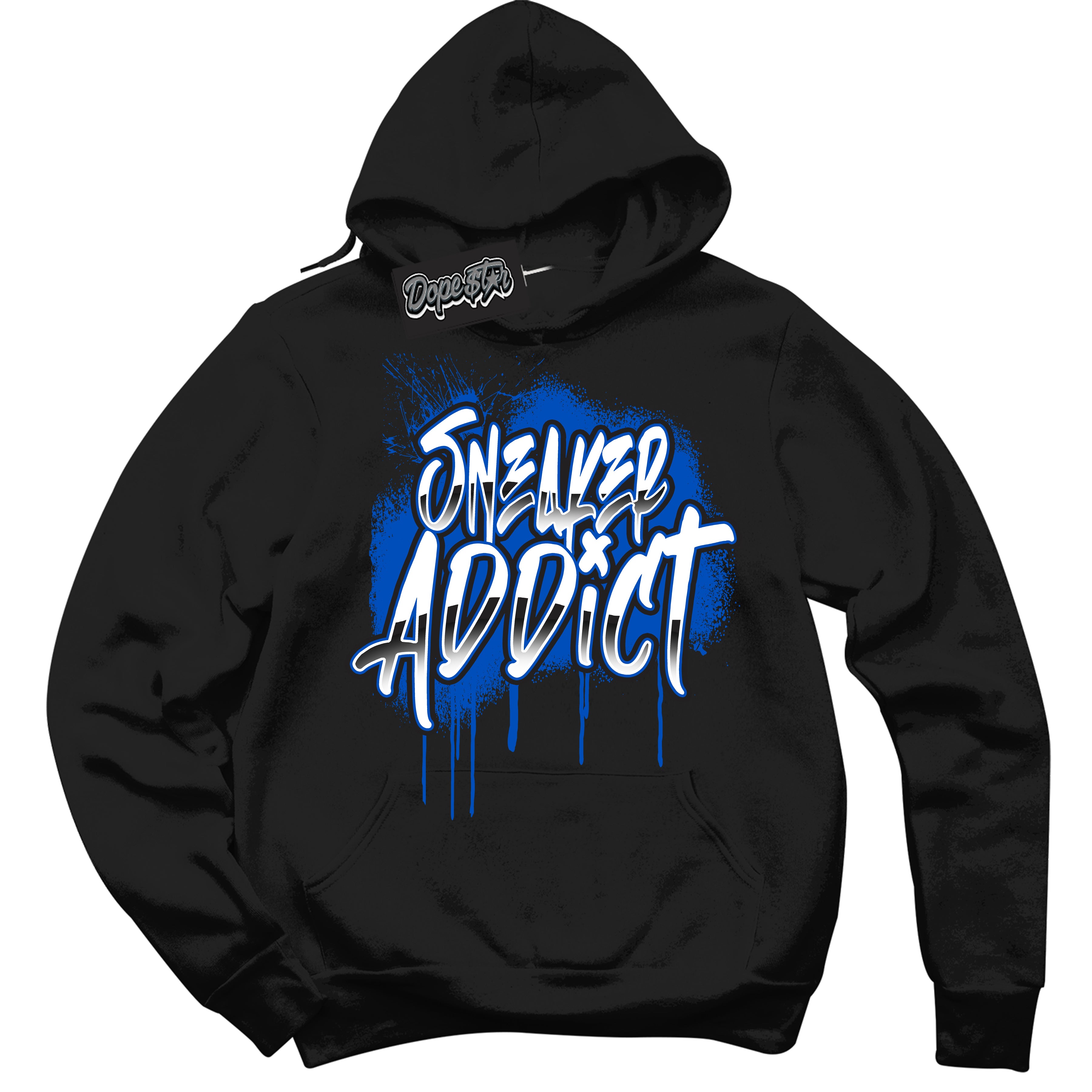 Cool Black Hoodie with “ Sneaker Addict ” design that Perfectly Matches Quai 54 1s Sneakers.