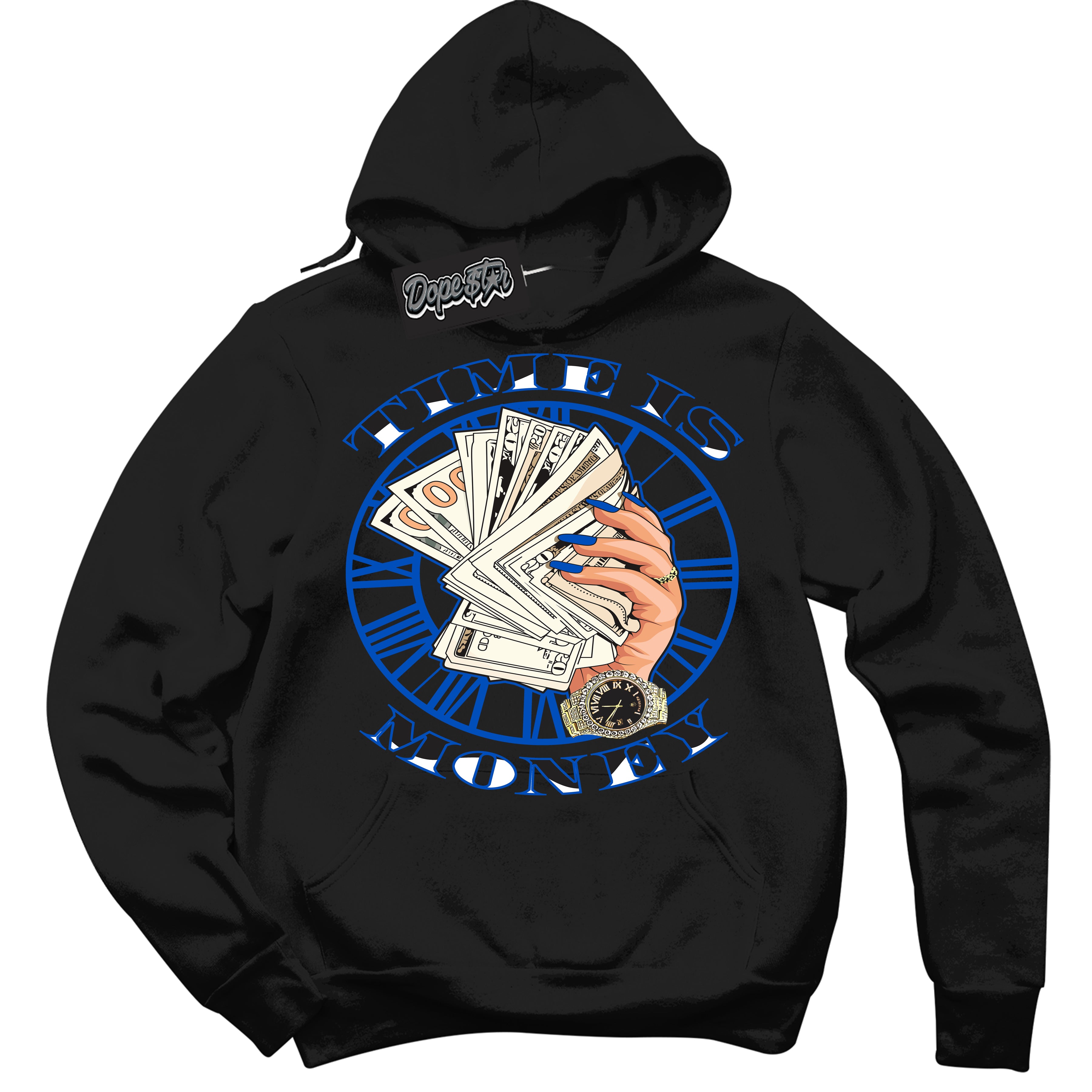 Cool Black Hoodie with “ Time Is Money ” design that Perfectly Matches Quai 54 1s Sneakers.
