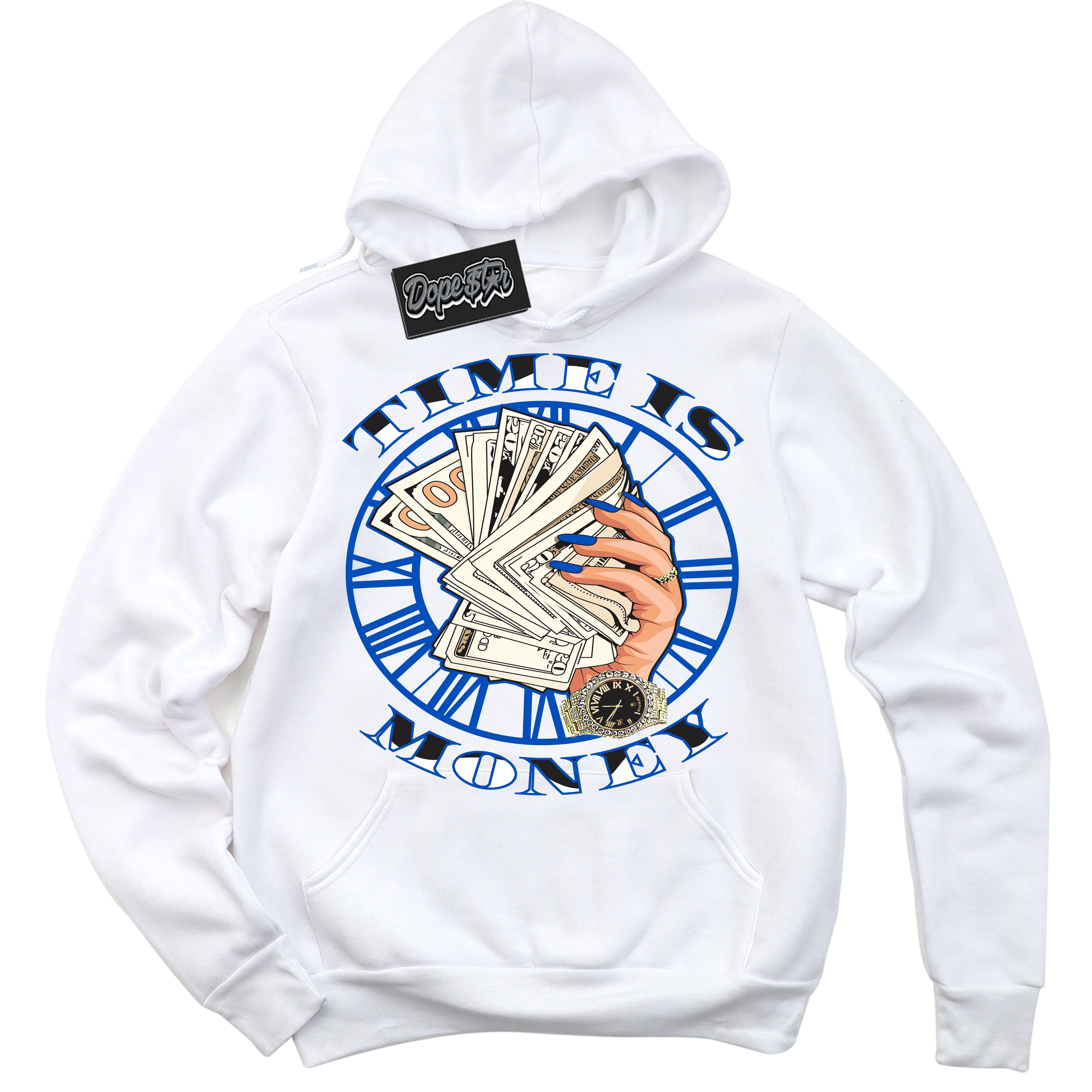 Cool White Hoodie with “ Time Is Money ” design that Perfectly Matches Quai 54 1s Sneakers.