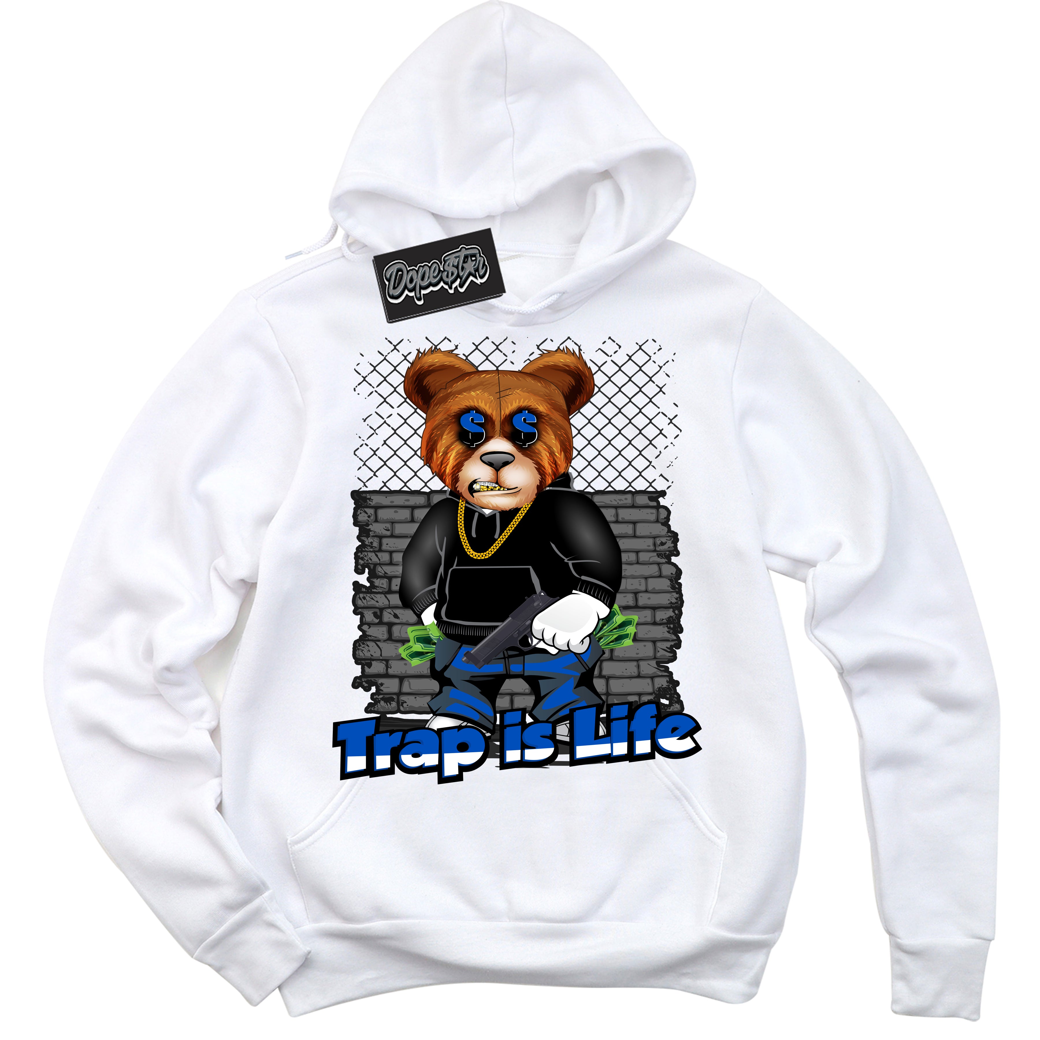 Cool White Hoodie with “ Trap Is Life ” design that Perfectly Matches Quai 54 1s Sneakers.