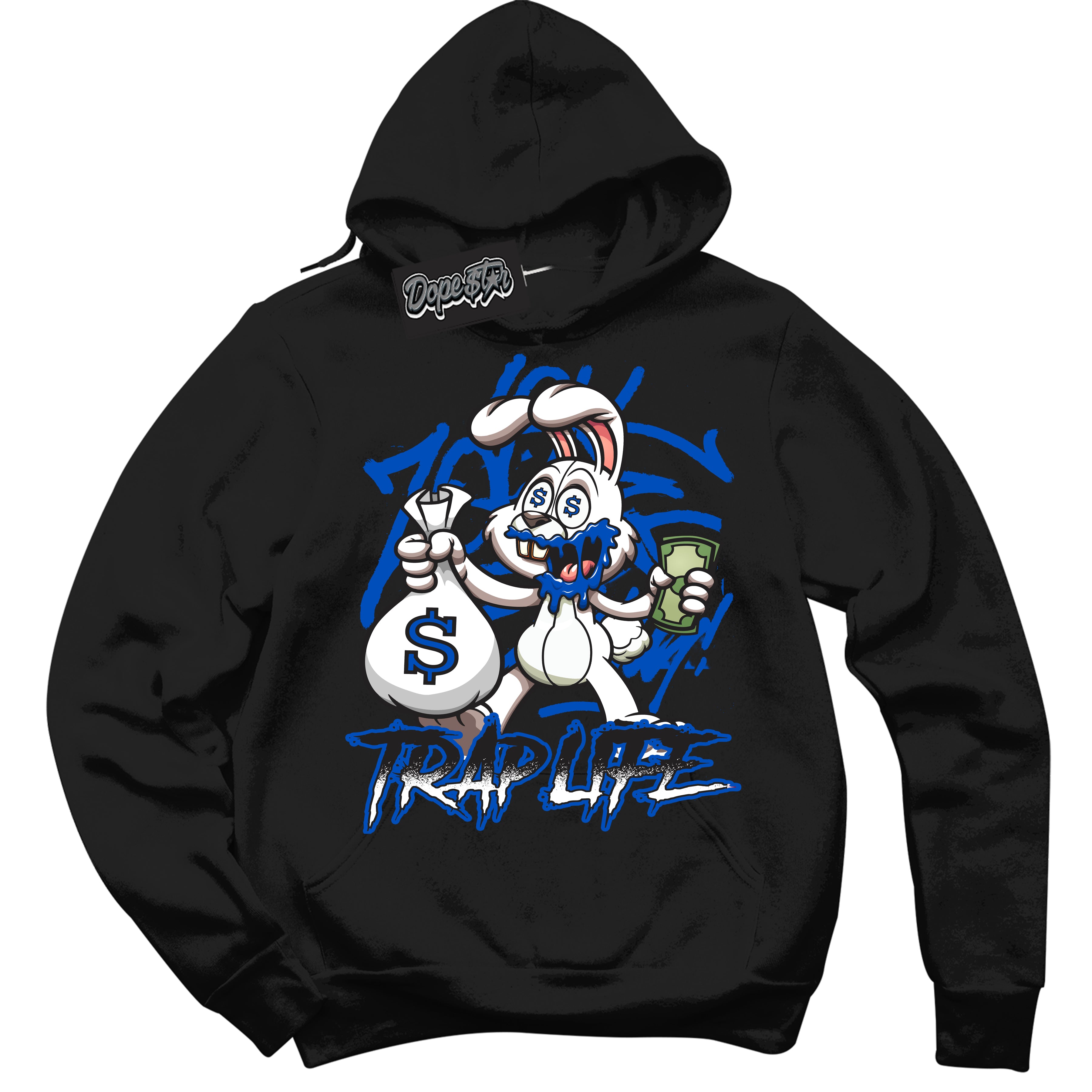Cool Black Hoodie with “ Trap Rabbit ” design that Perfectly Matches Quai 54 1s Sneakers.