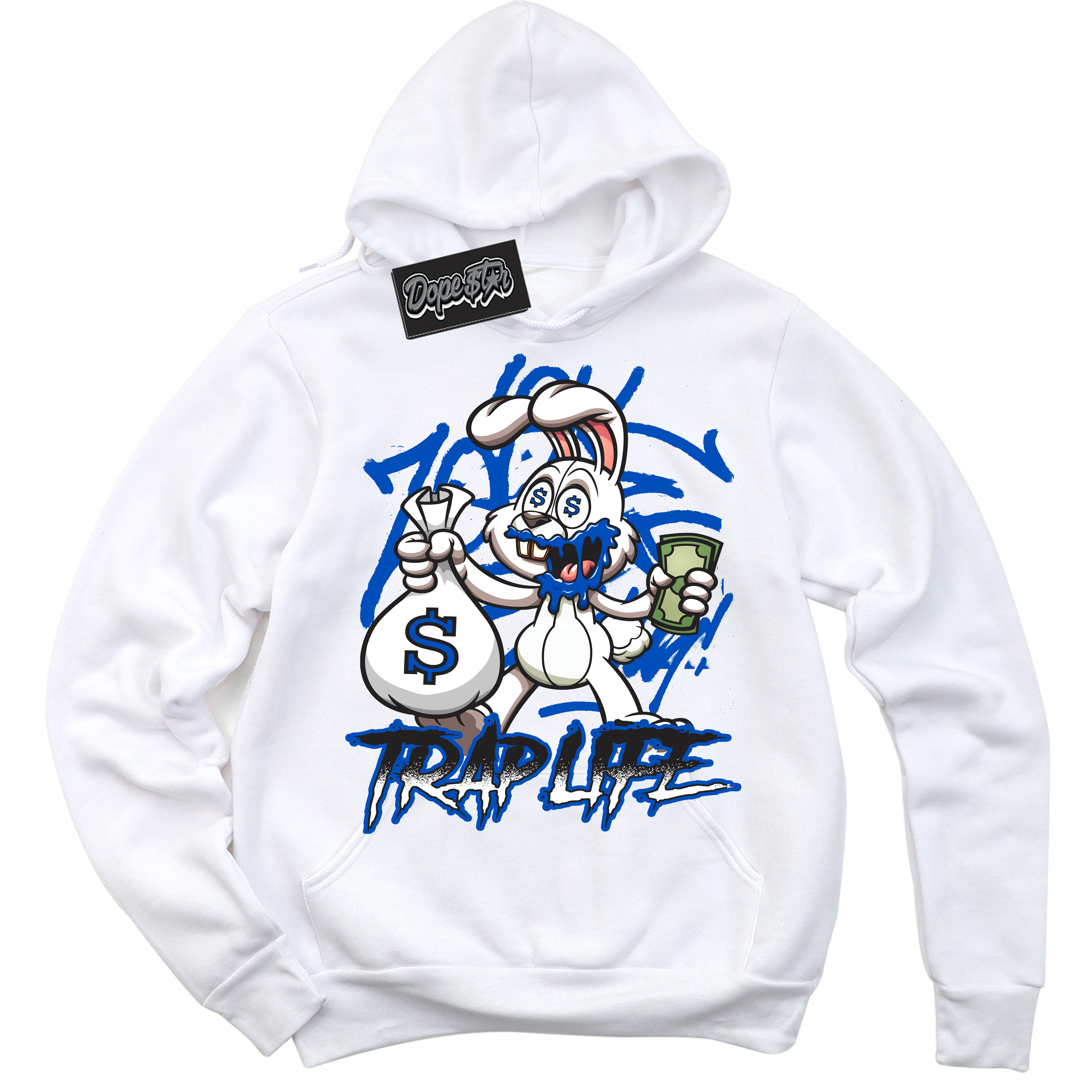 Cool White Hoodie with “ Trap Rabbit ” design that Perfectly Matches Quai 54 1s Sneakers.