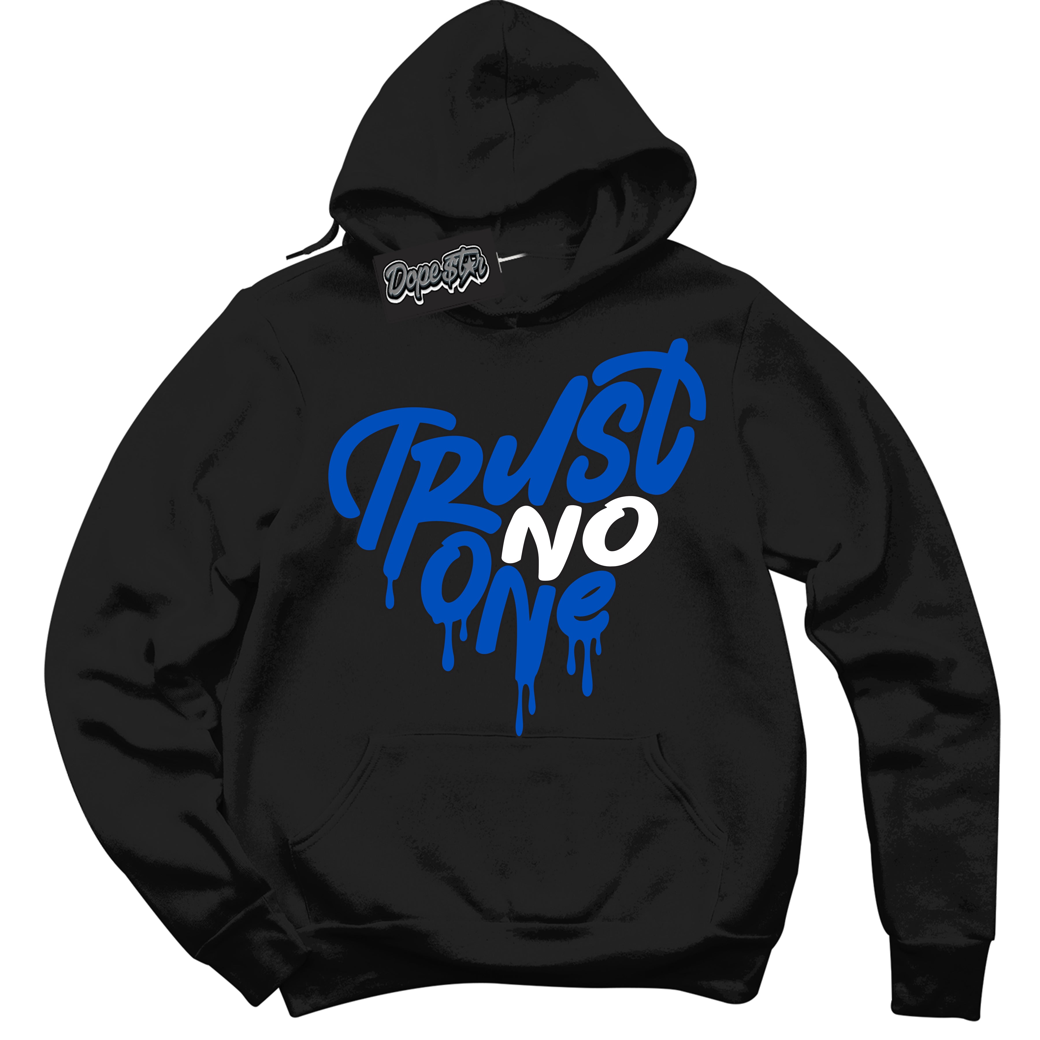 Cool Black Hoodie with “ Trust No One Heart ” design that Perfectly Matches Quai 54 1s Sneakers.