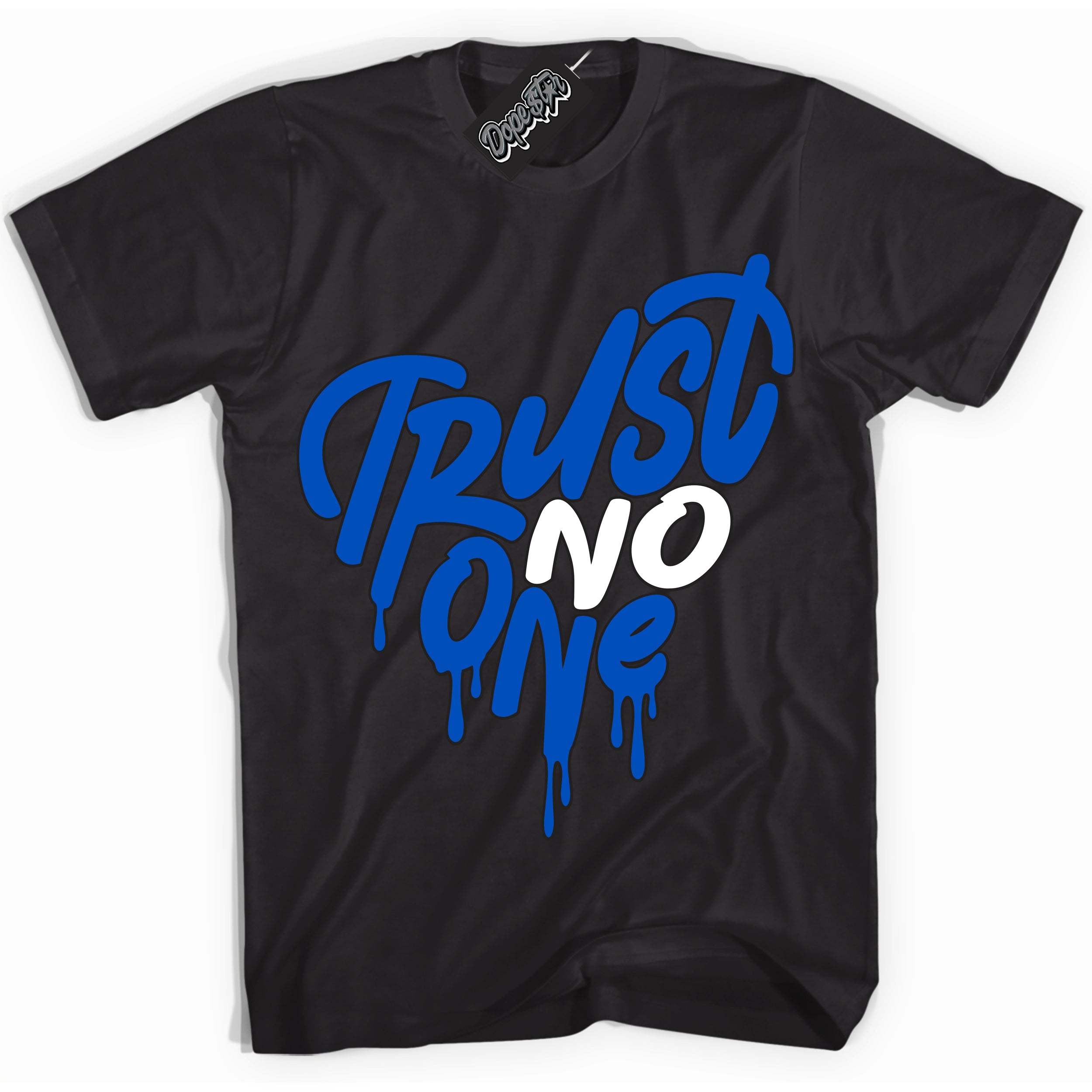 Cool Black Shirt with “ Trust No One Heart” design that perfectly matches Quai 54 1s Sneakers.