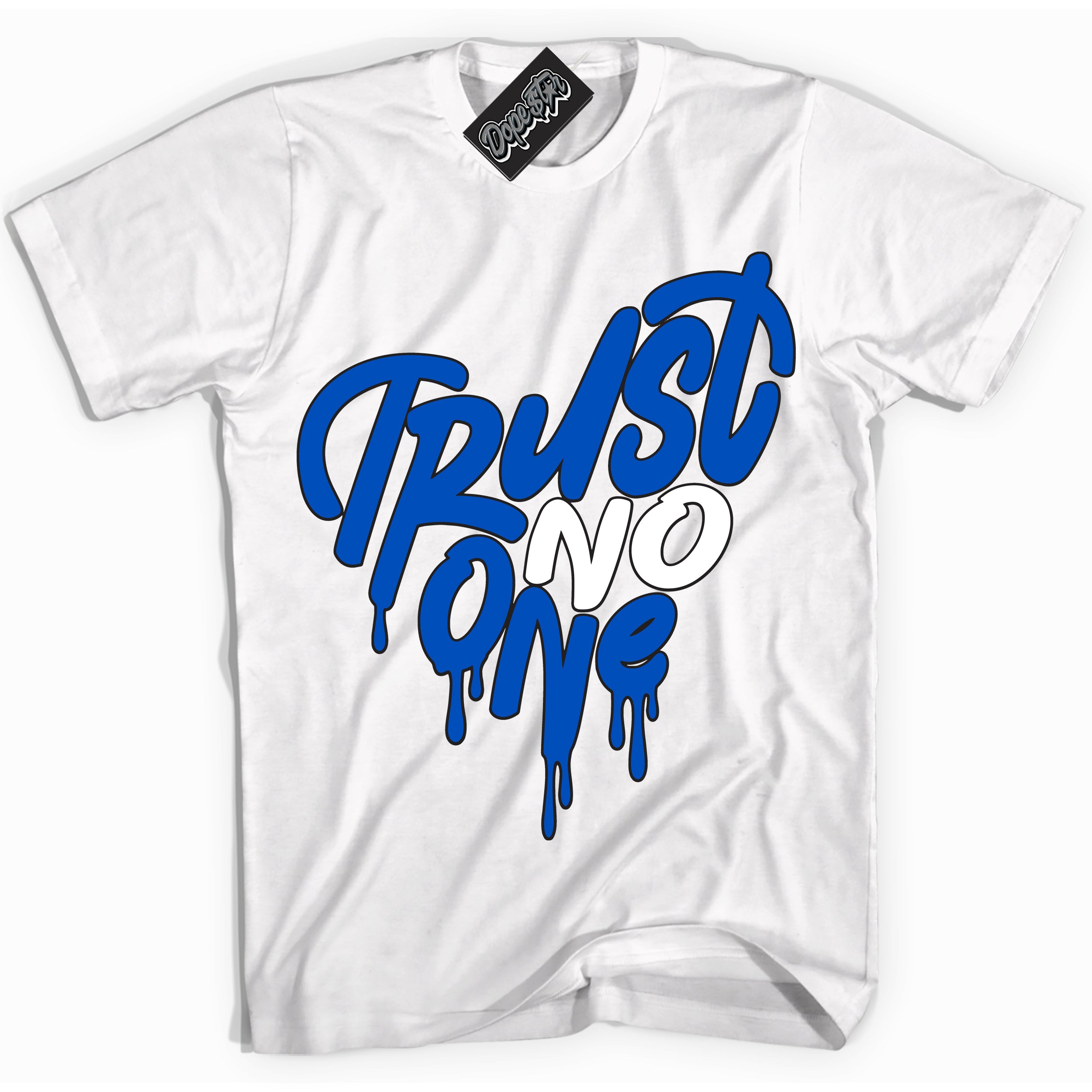 Cool White Shirt with “ Trust No One Heart” design that perfectly matches Quai 54 1s Sneakers.