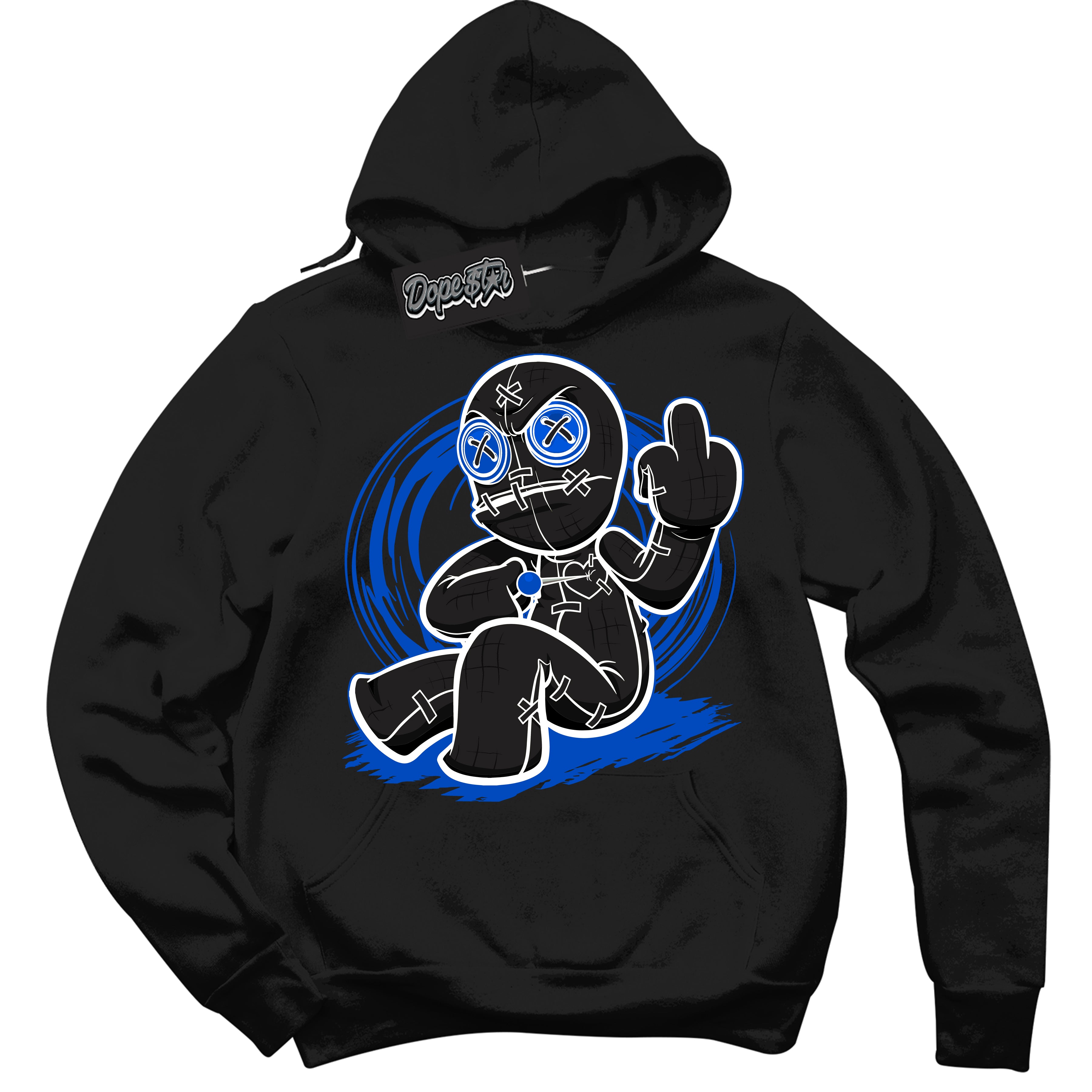 Cool Black Hoodie with “ VooDoo Doll ” design that Perfectly Matches Quai 54 1s Sneakers.