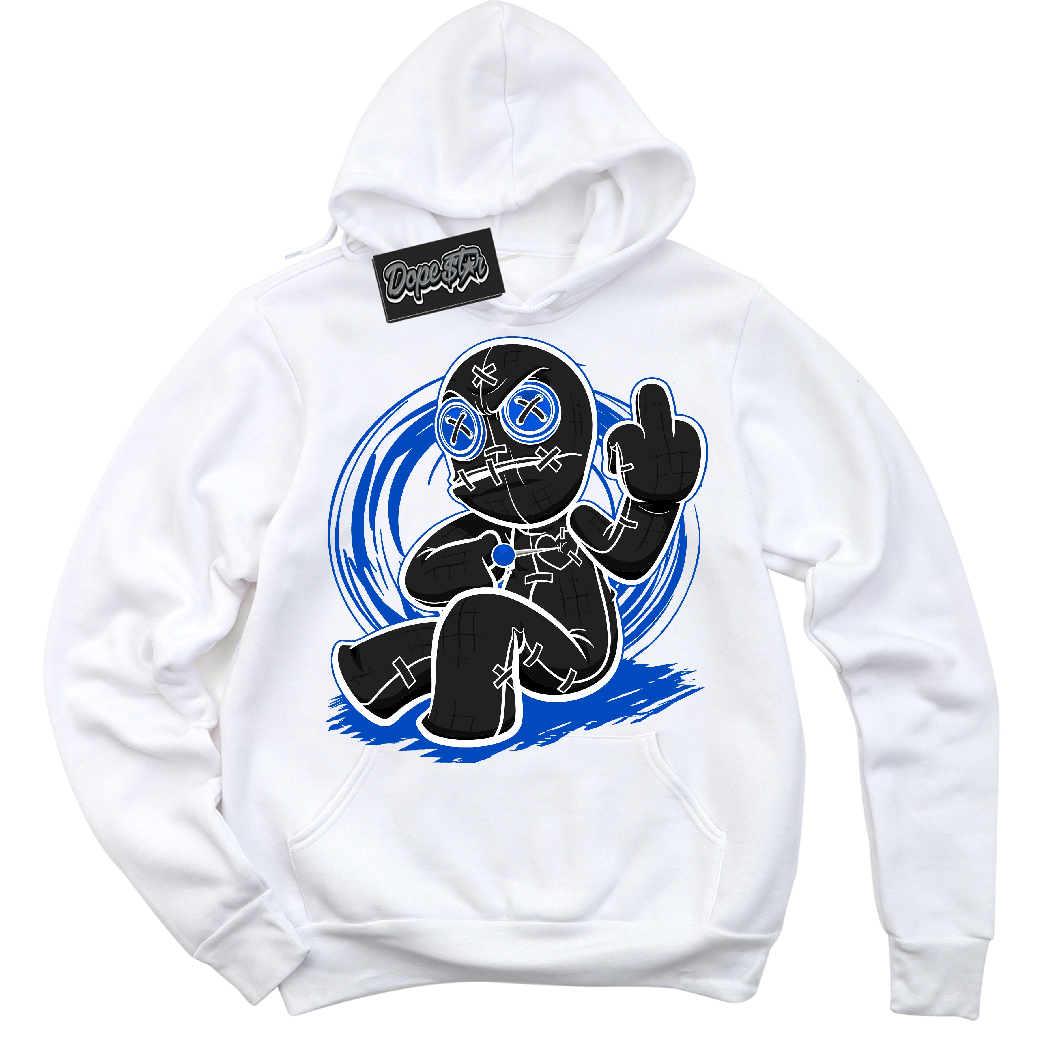 Cool White Hoodie with “ VooDoo Doll ” design that Perfectly Matches Quai 54 1s Sneakers.