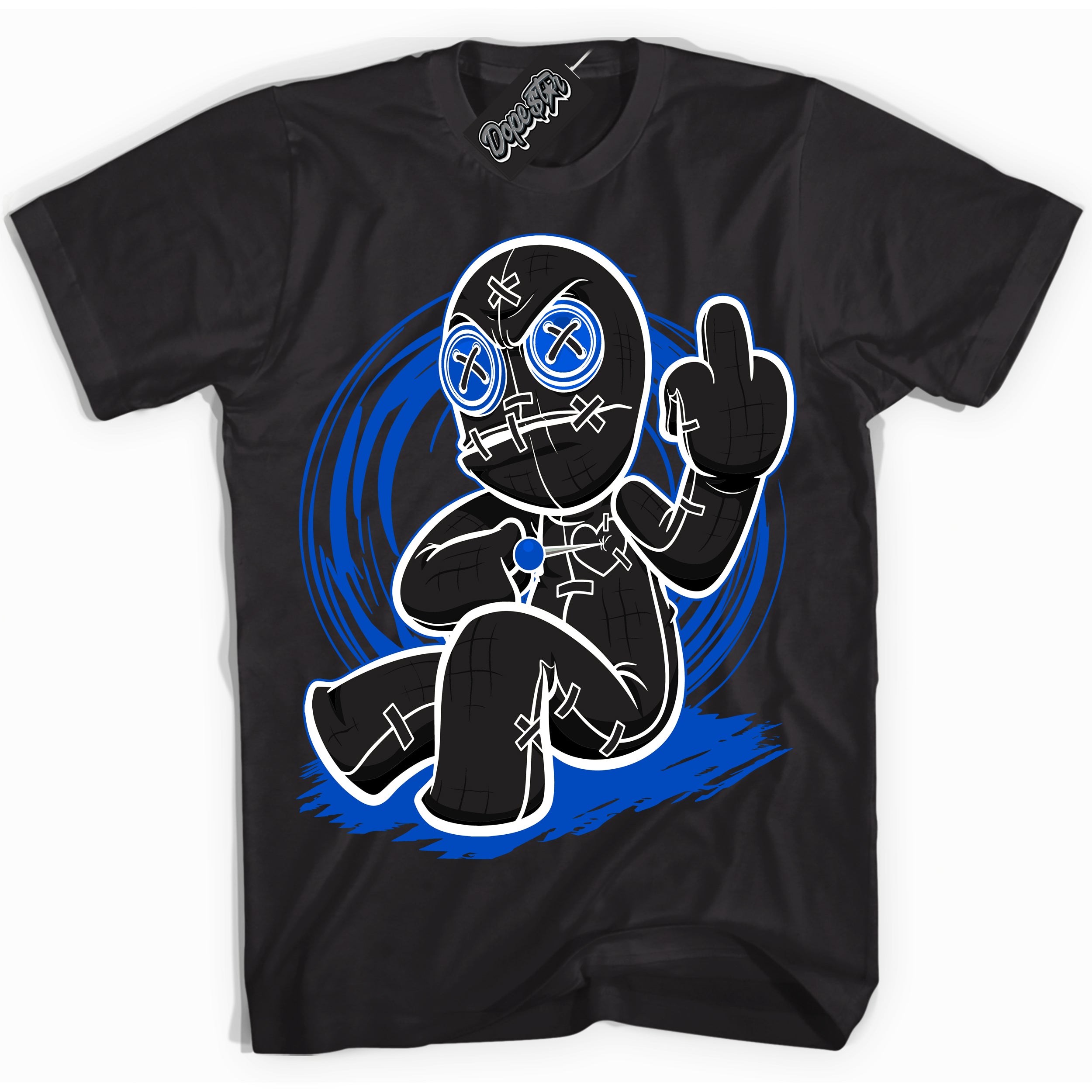 Cool Black Shirt with “ VooDoo Doll” design that perfectly matches Quai 54 1s Sneakers.