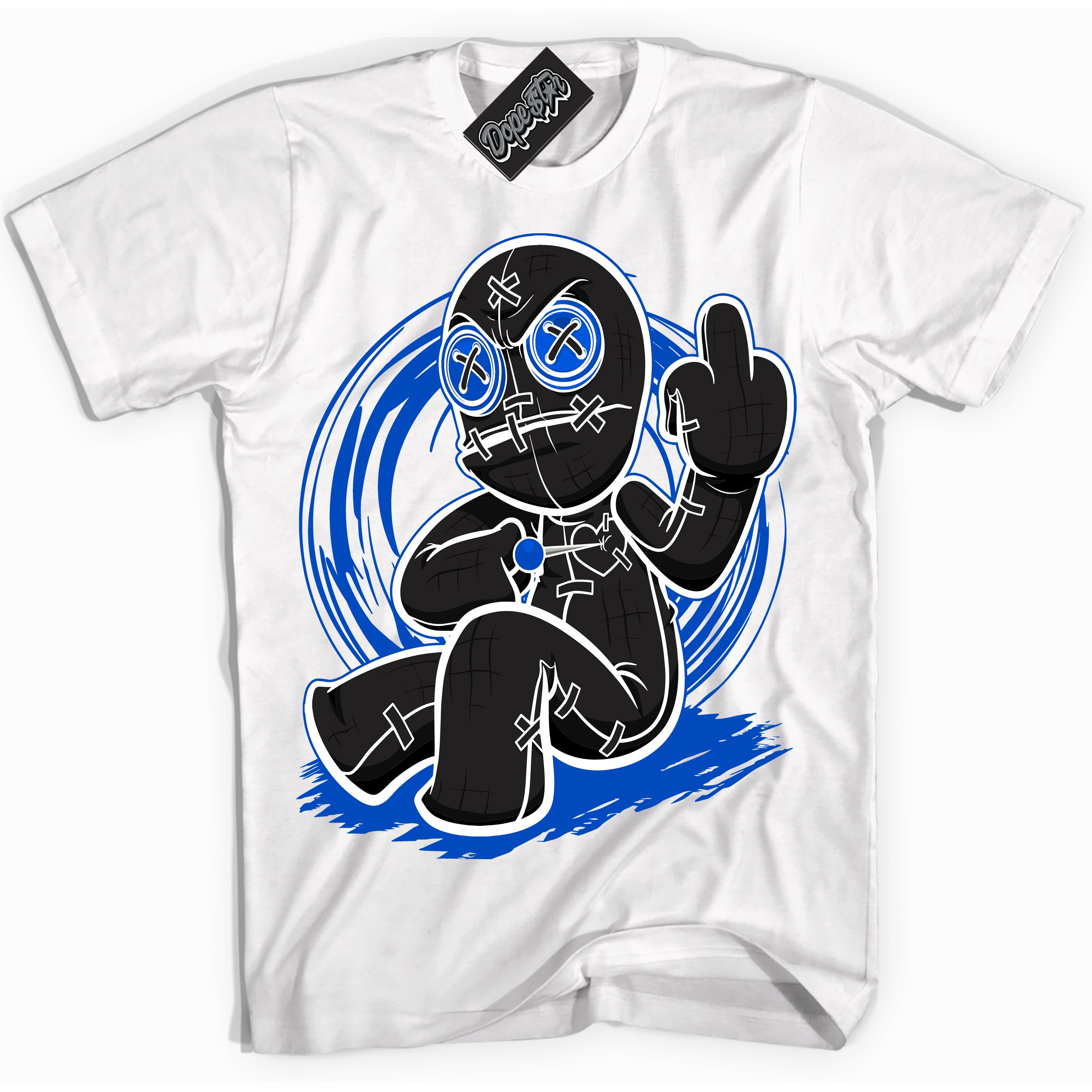 Cool White Shirt with “ VooDoo Doll” design that perfectly matches Quai 54 1s Sneakers.