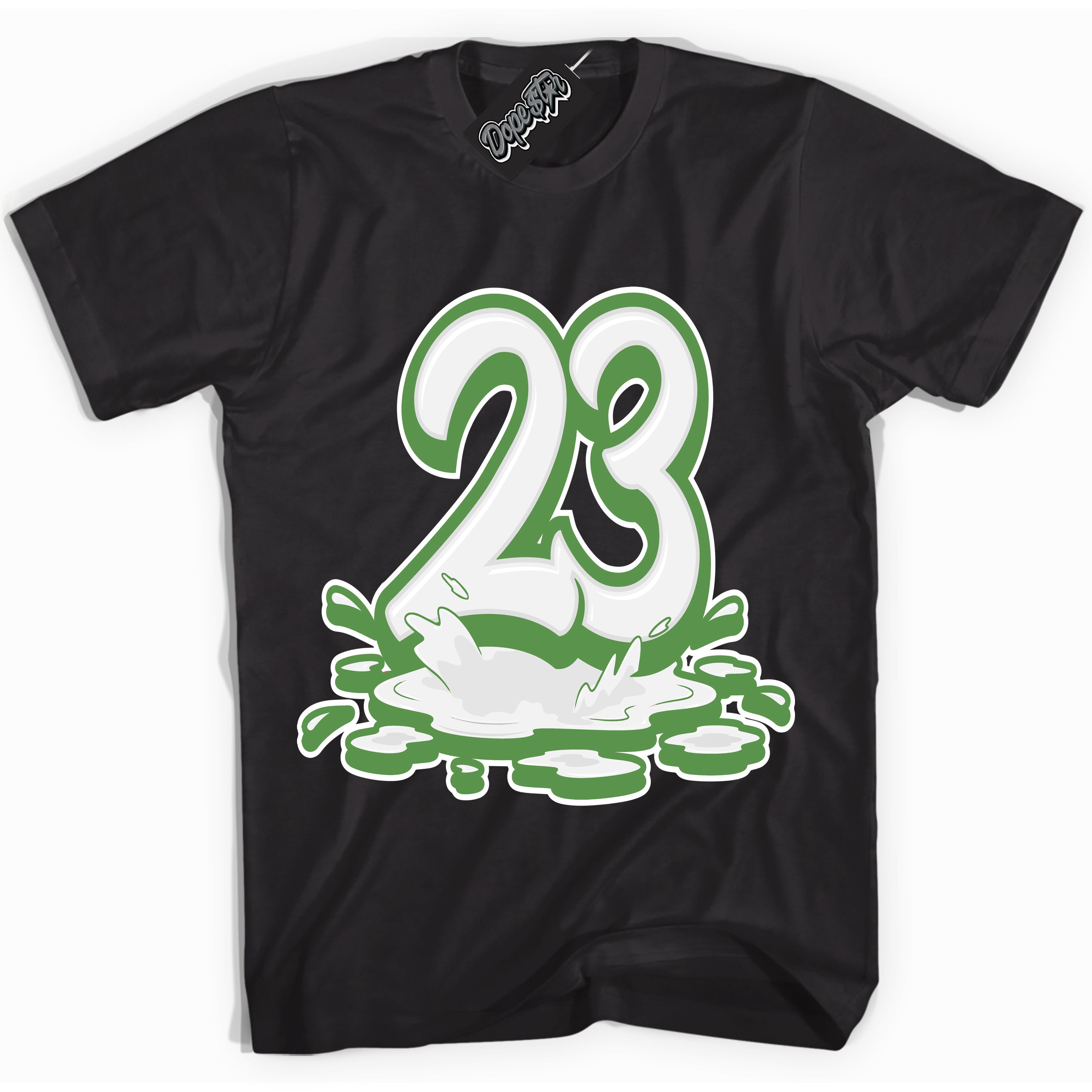Cool Black Shirt with “ 23 Melting ” design that perfectly matches Chlorophyll 1s Jordans.