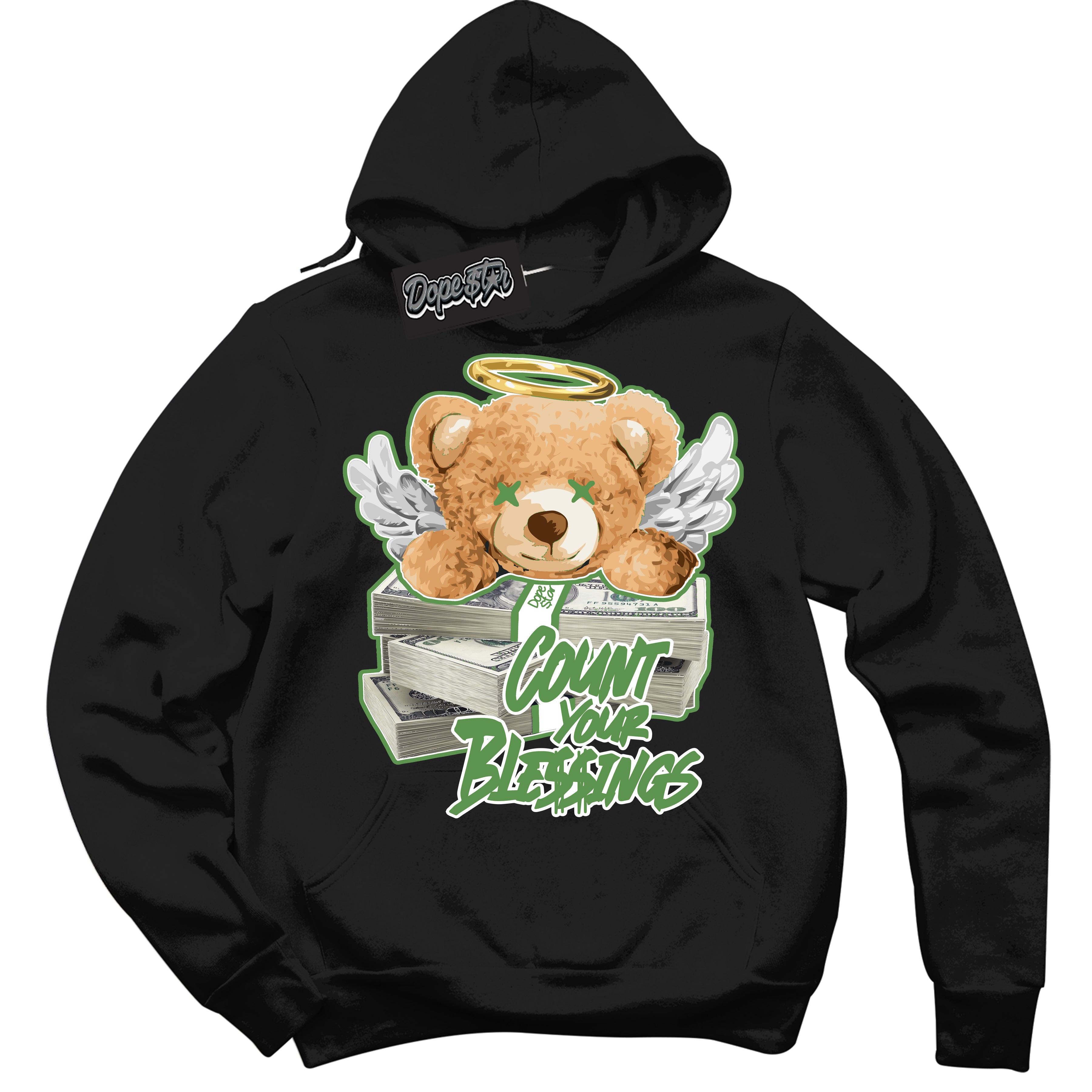 Cool Black Hoodie with “ Count Your Blessings ” design that Perfectly Matches Chlorophyll 1s Jordans.