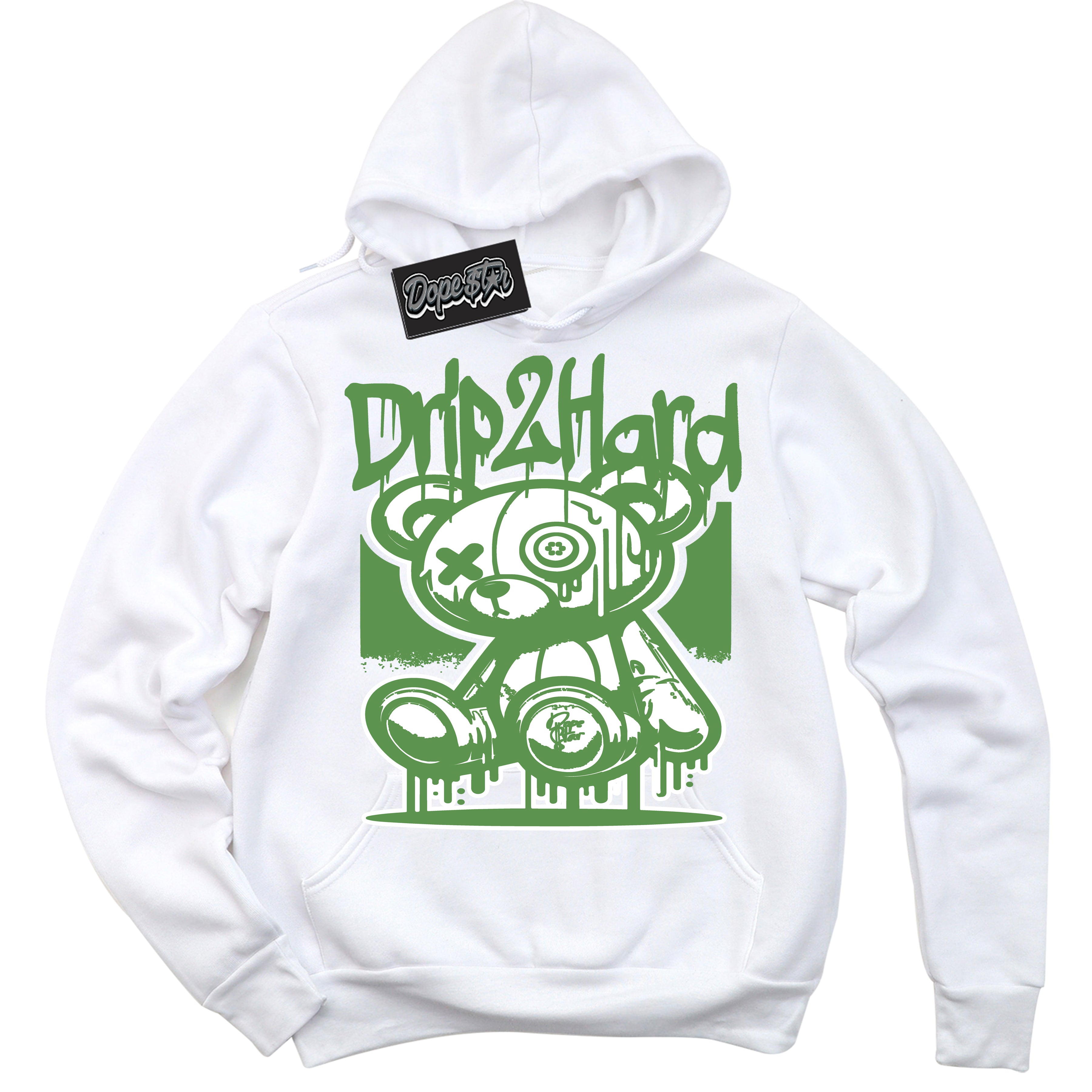 Cool White Hoodie with “ Drip 2 Hard ” design that Perfectly Matches Chlorophyll 1s Jordans.