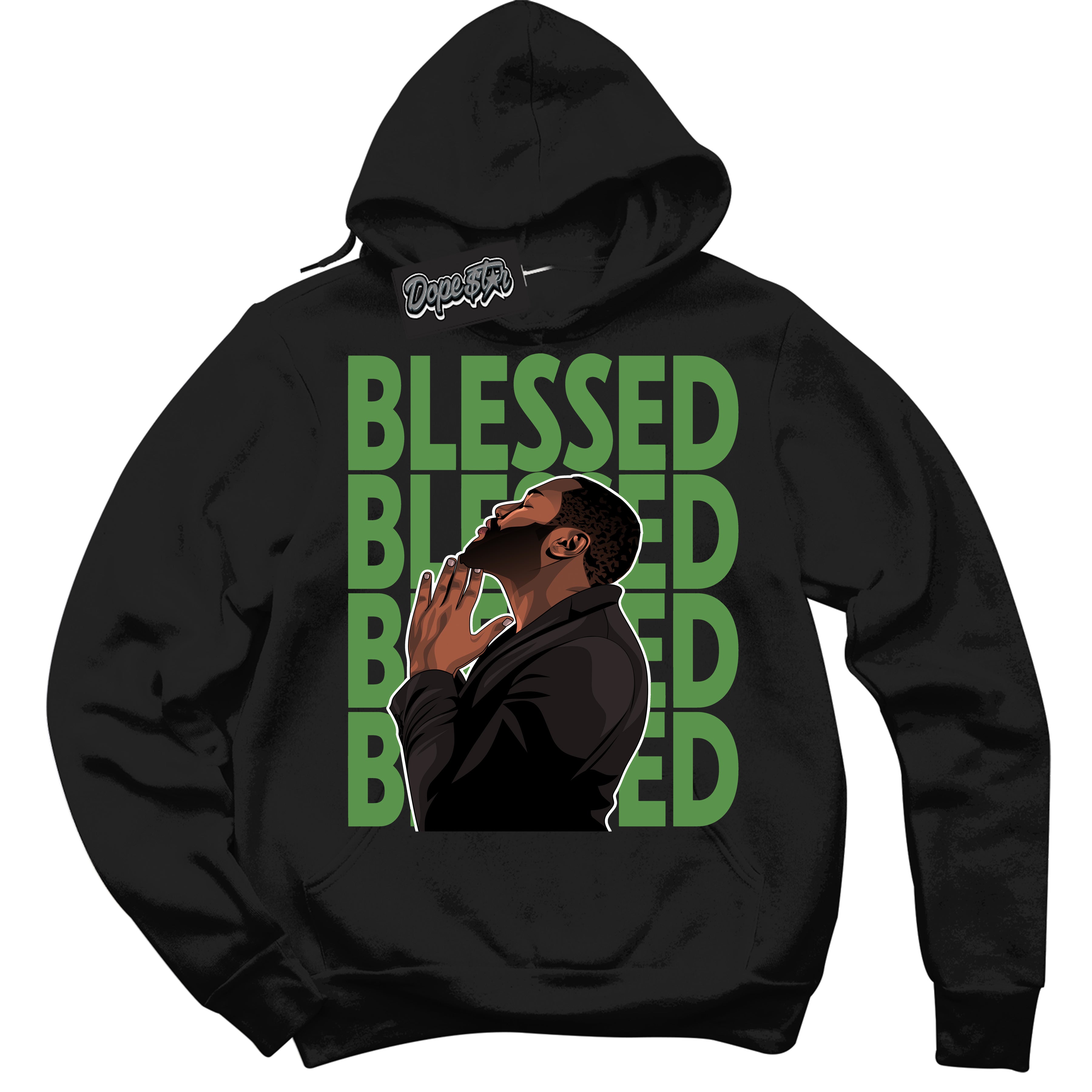 Cool Black Hoodie with “ God Blessed ” design that Perfectly Matches Chlorophyll 1s Jordans.