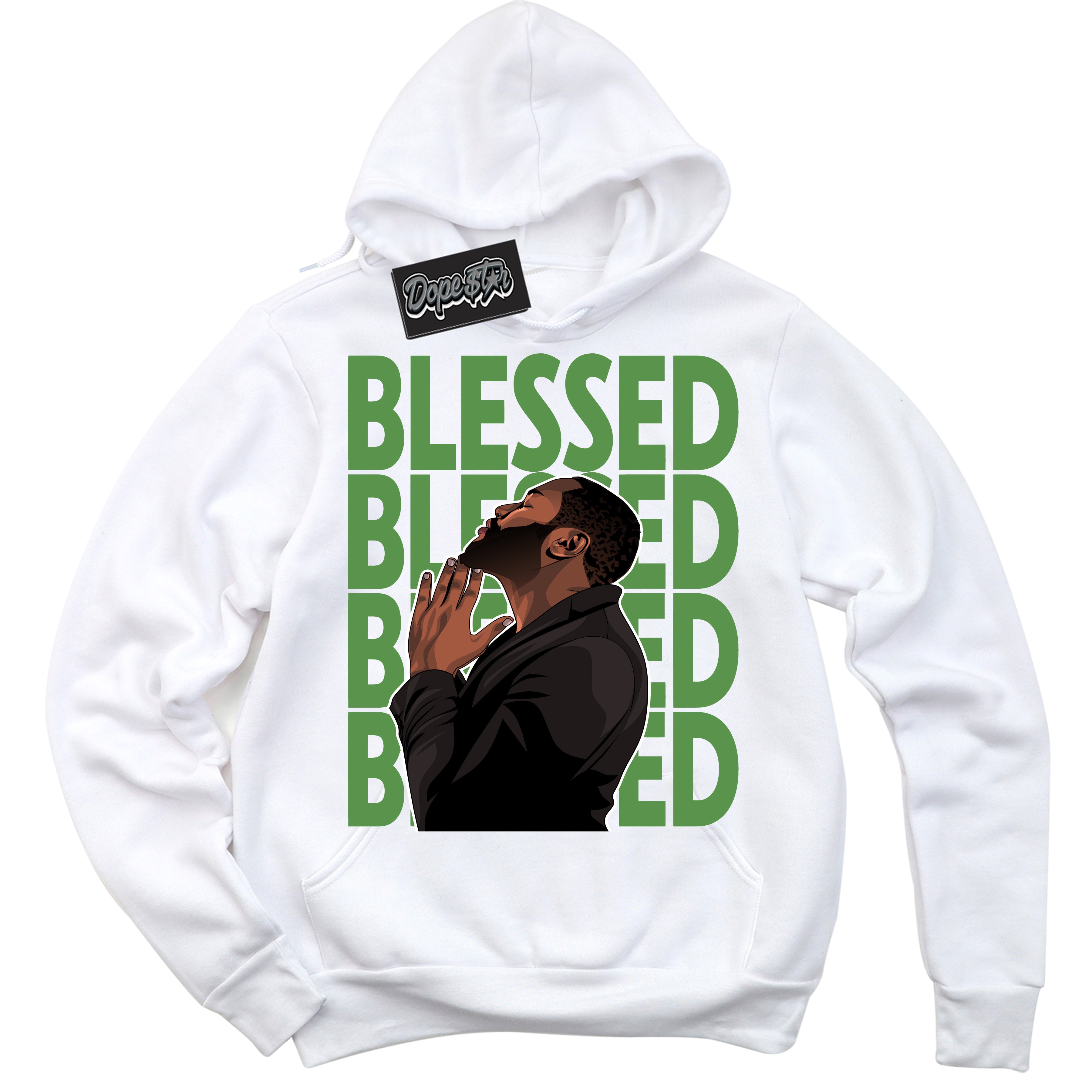 Cool White Hoodie with “ God Blessed ” design that Perfectly Matches Chlorophyll 1s Jordans.