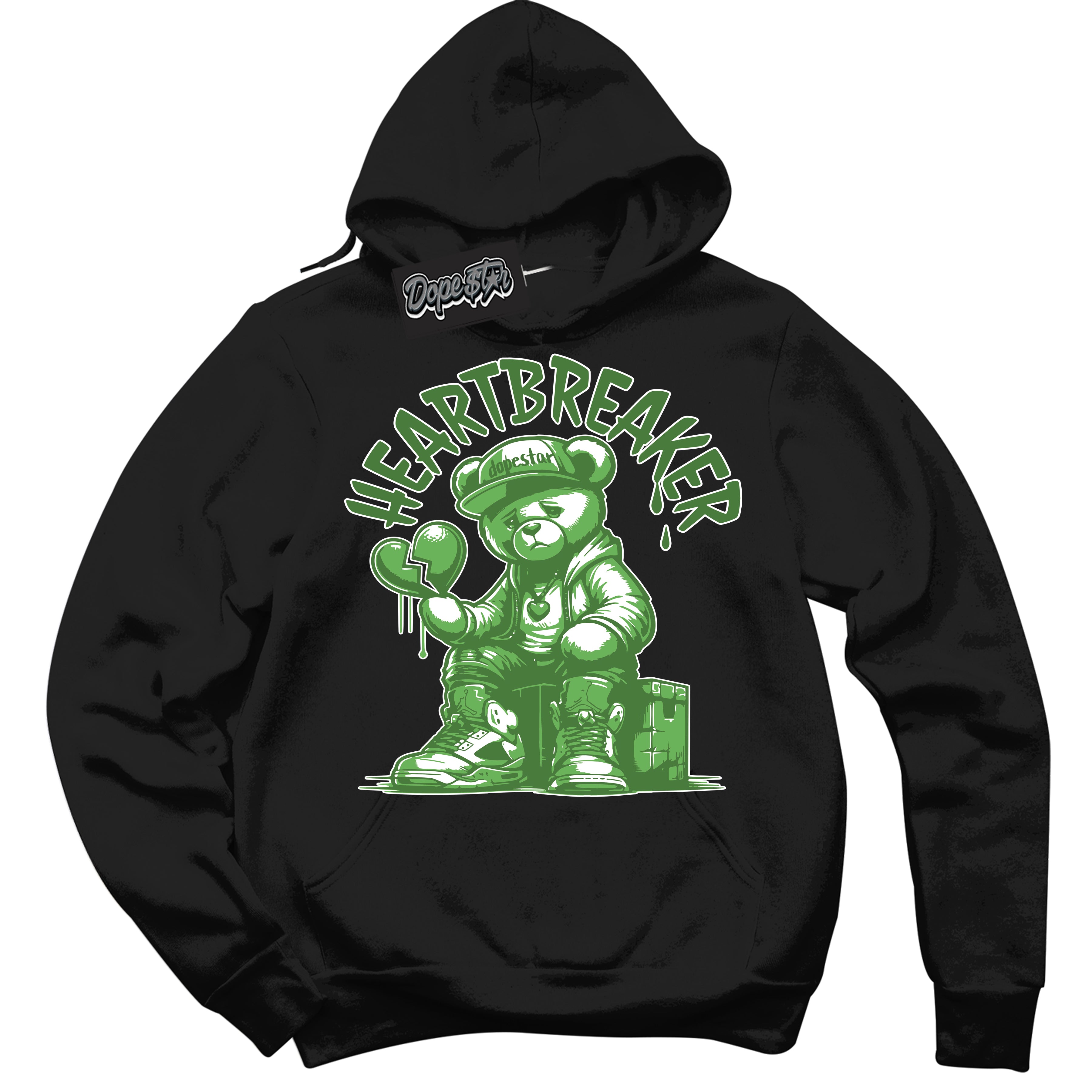 Cool Black Hoodie with “ Heartbreaker Bear ” design that Perfectly Matches Chlorophyll 1s Jordans.