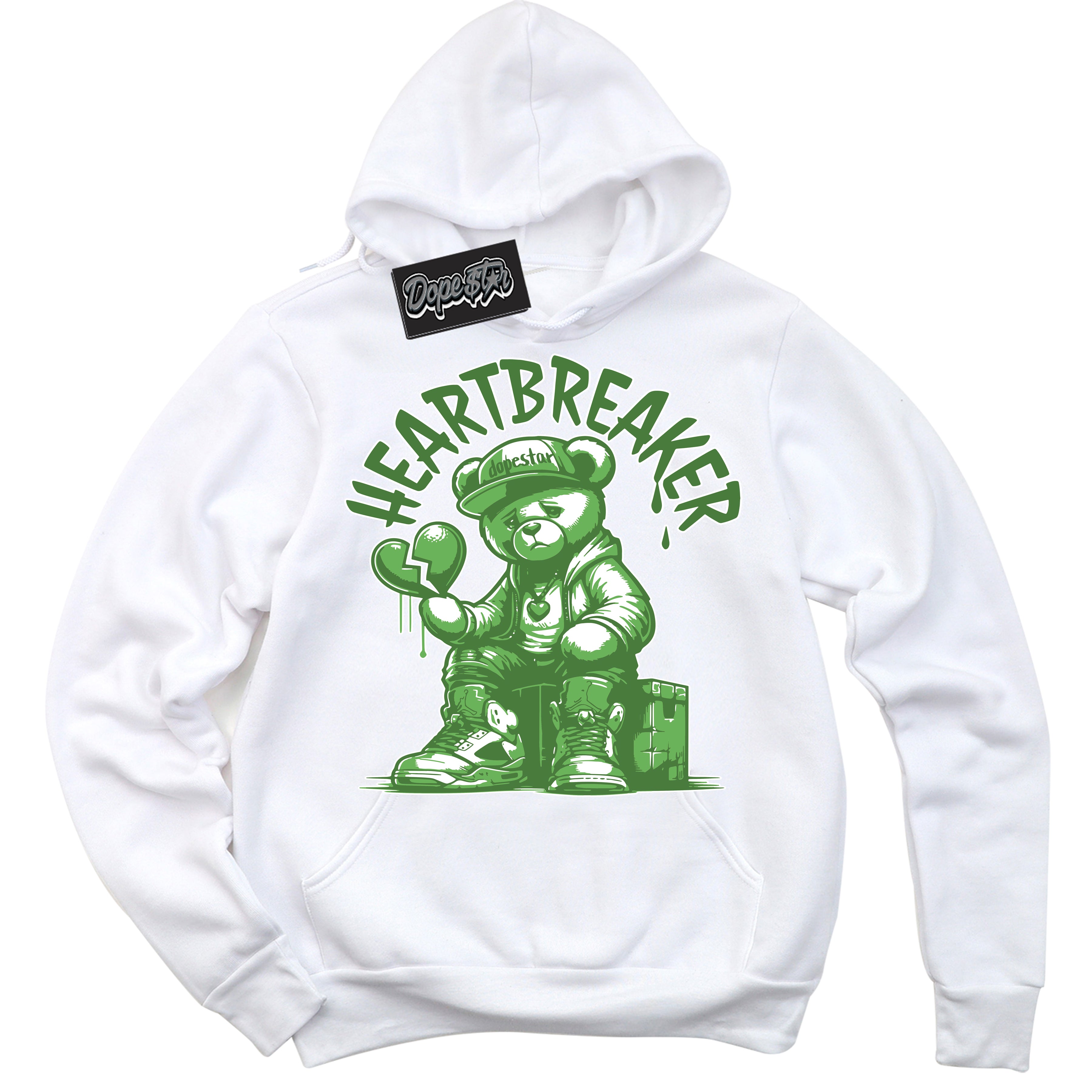 Cool White Hoodie with “ Heartbreaker Bear ” design that Perfectly Matches Chlorophyll 1s Jordans.