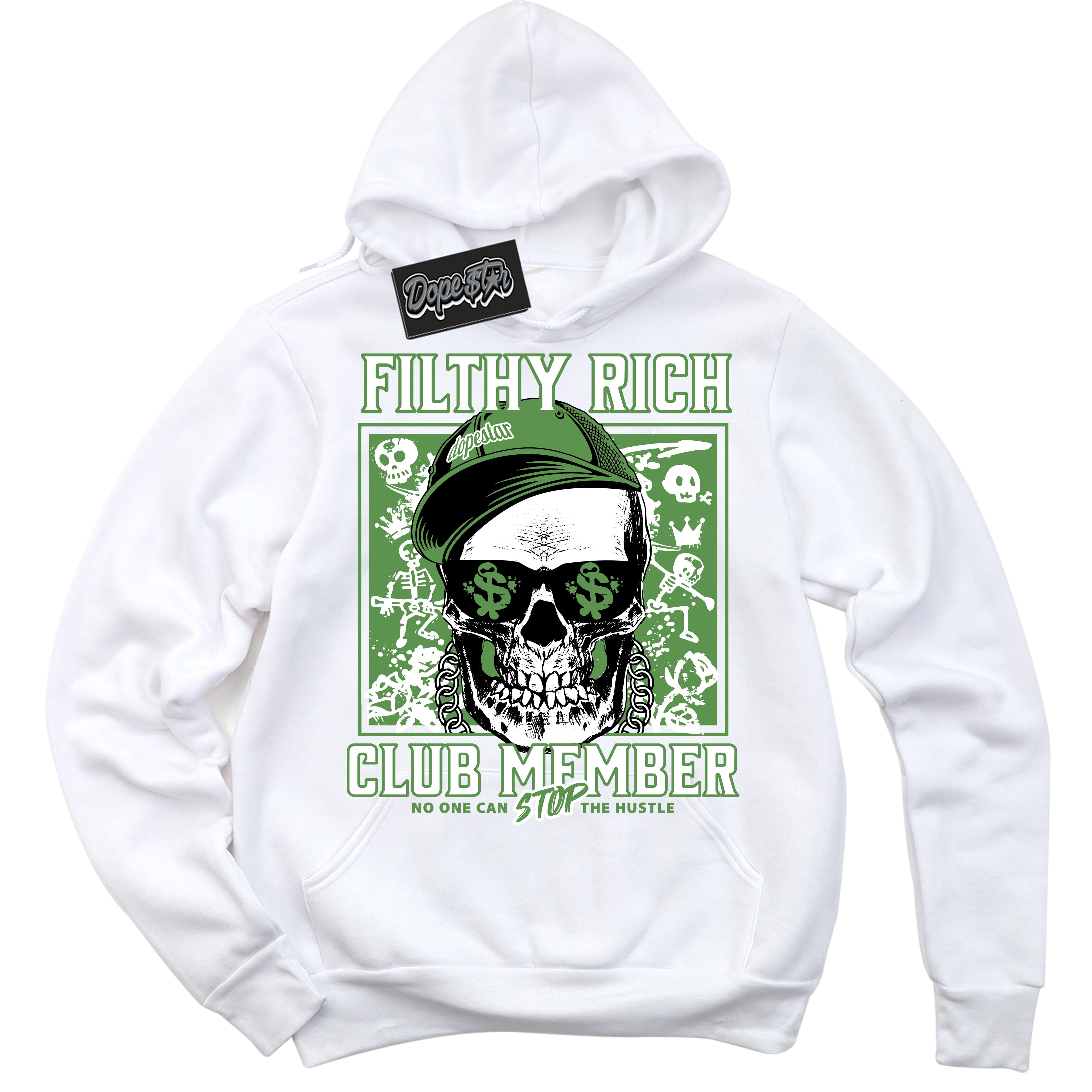 Cool White Hoodie with “ Filthy Rich ” design that Perfectly Matches Chlorophyll 1s Sneakers.