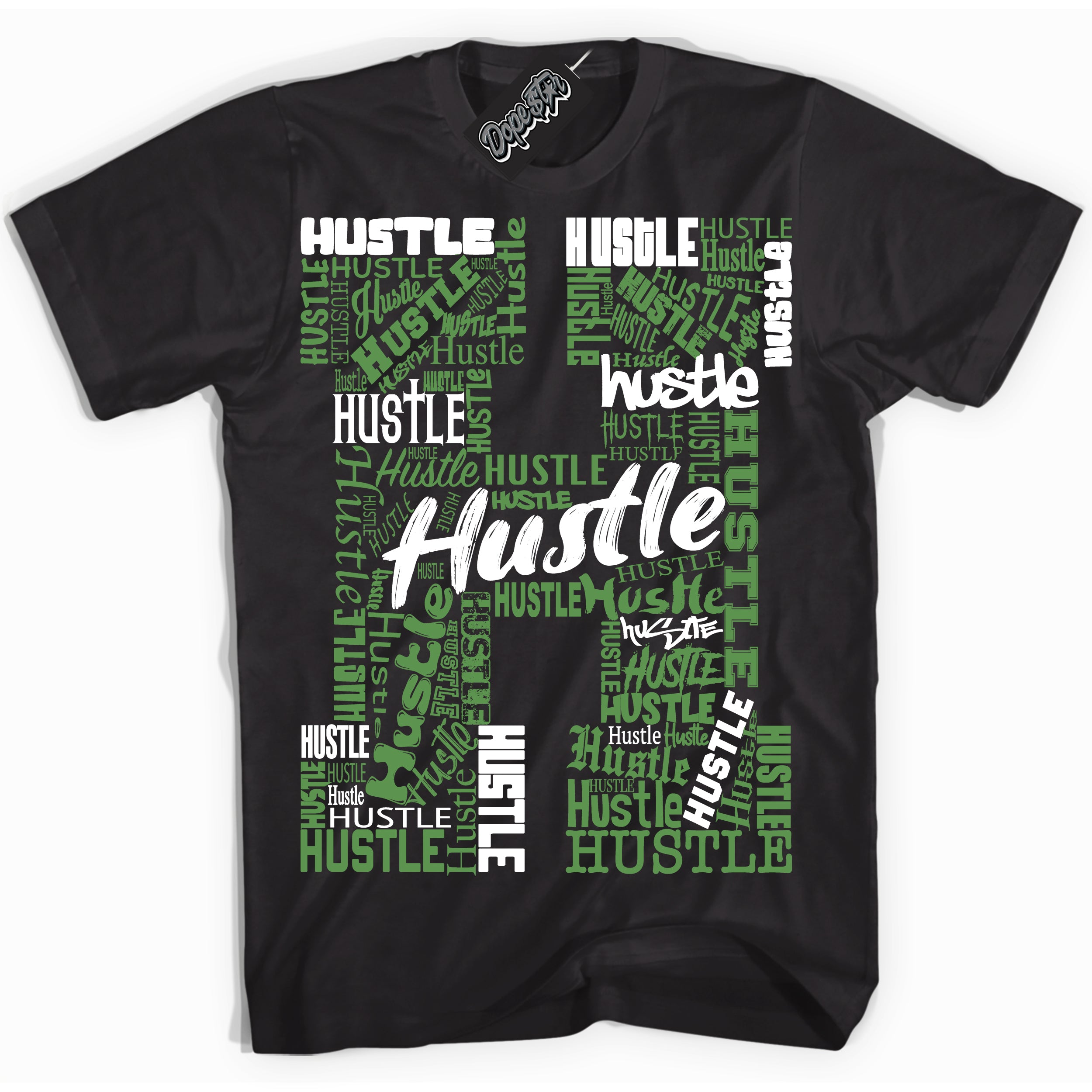 Cool Black Shirt with “ Hustle H ” design that perfectly matches Chlorophyll 1s Jordans.