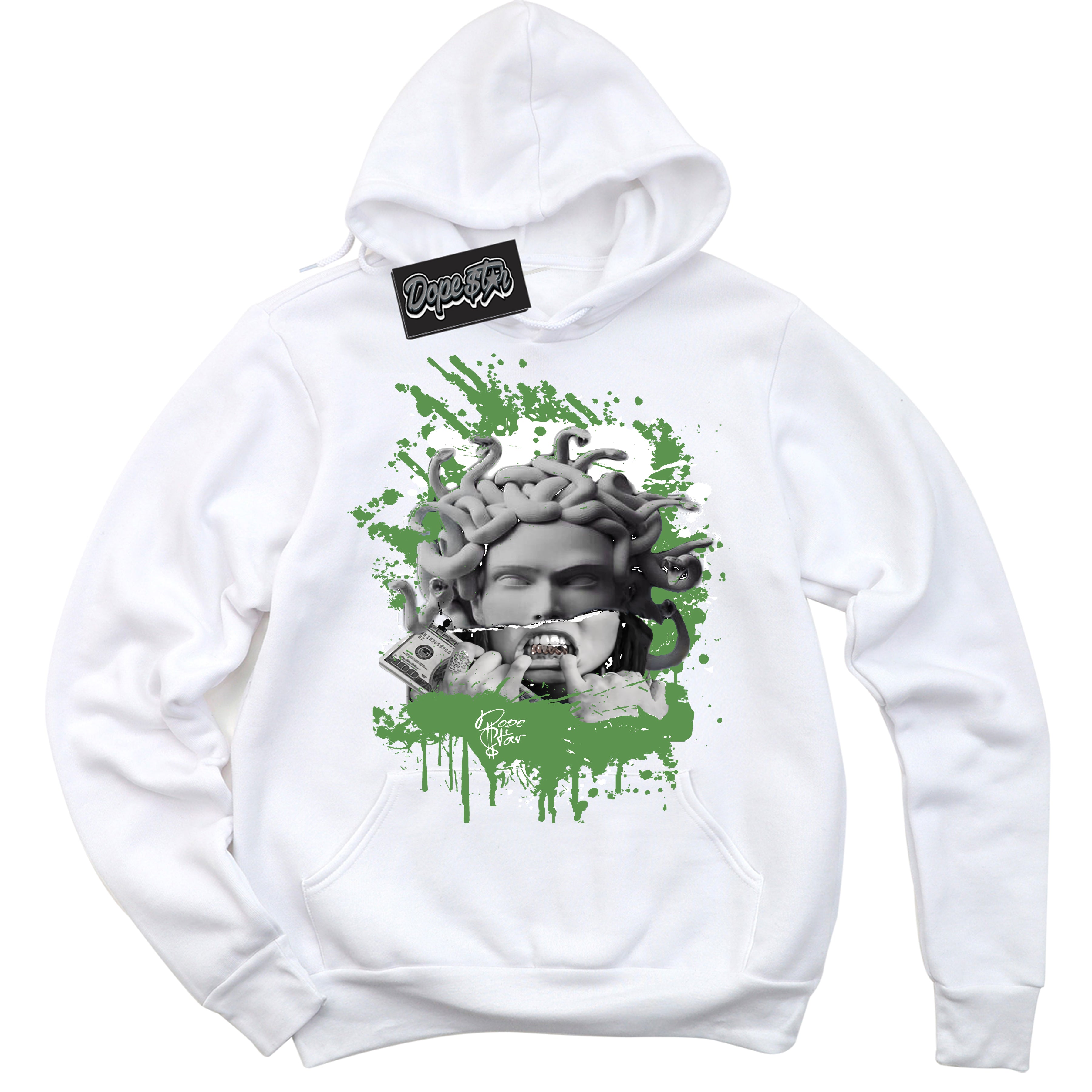 Cool White Hoodie with “ Medusa ” design that Perfectly Matches Chlorophyll 1s Jordans.