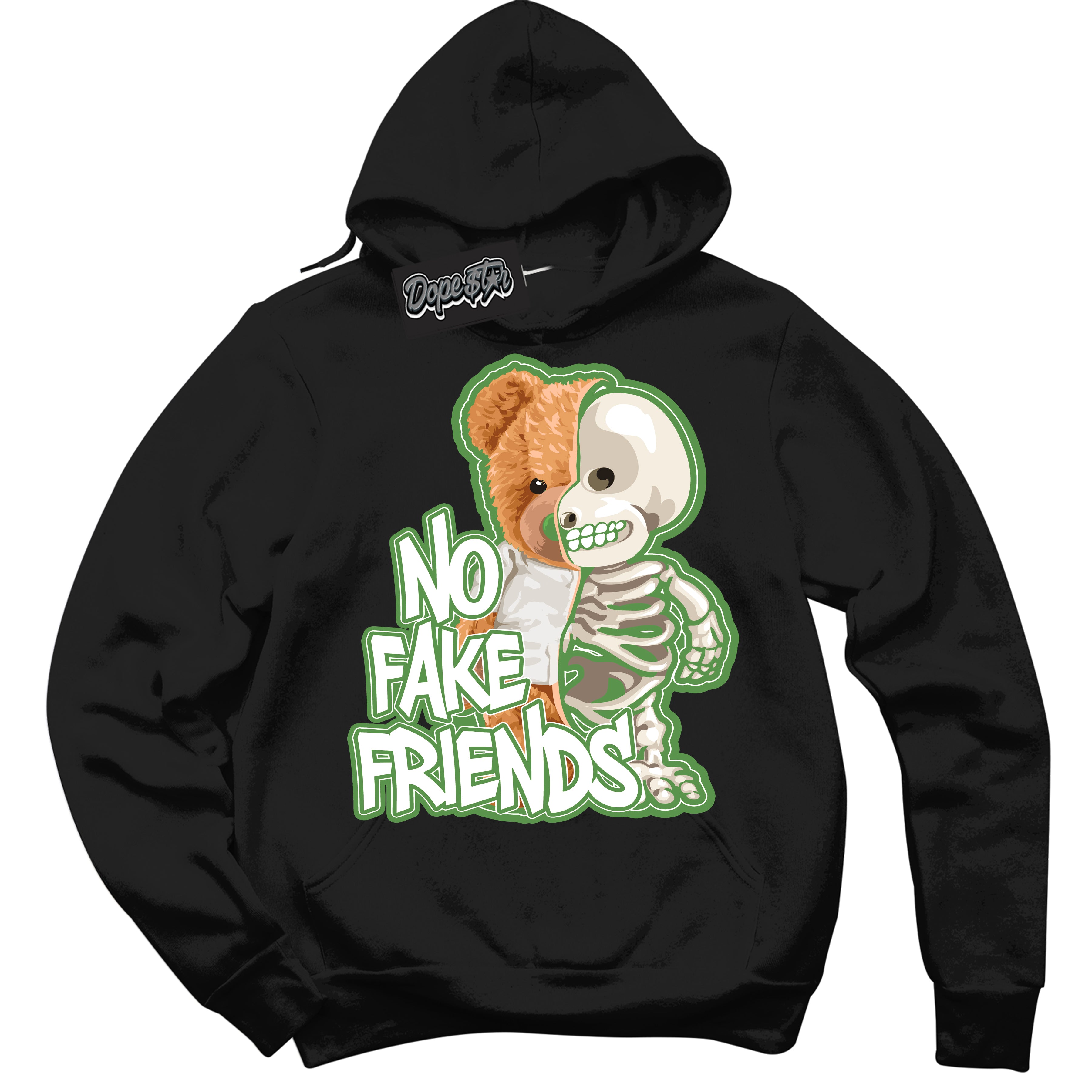Cool Black Hoodie with “ No Fake Friends ” design that Perfectly Matches Chlorophyll 1s Jordans.