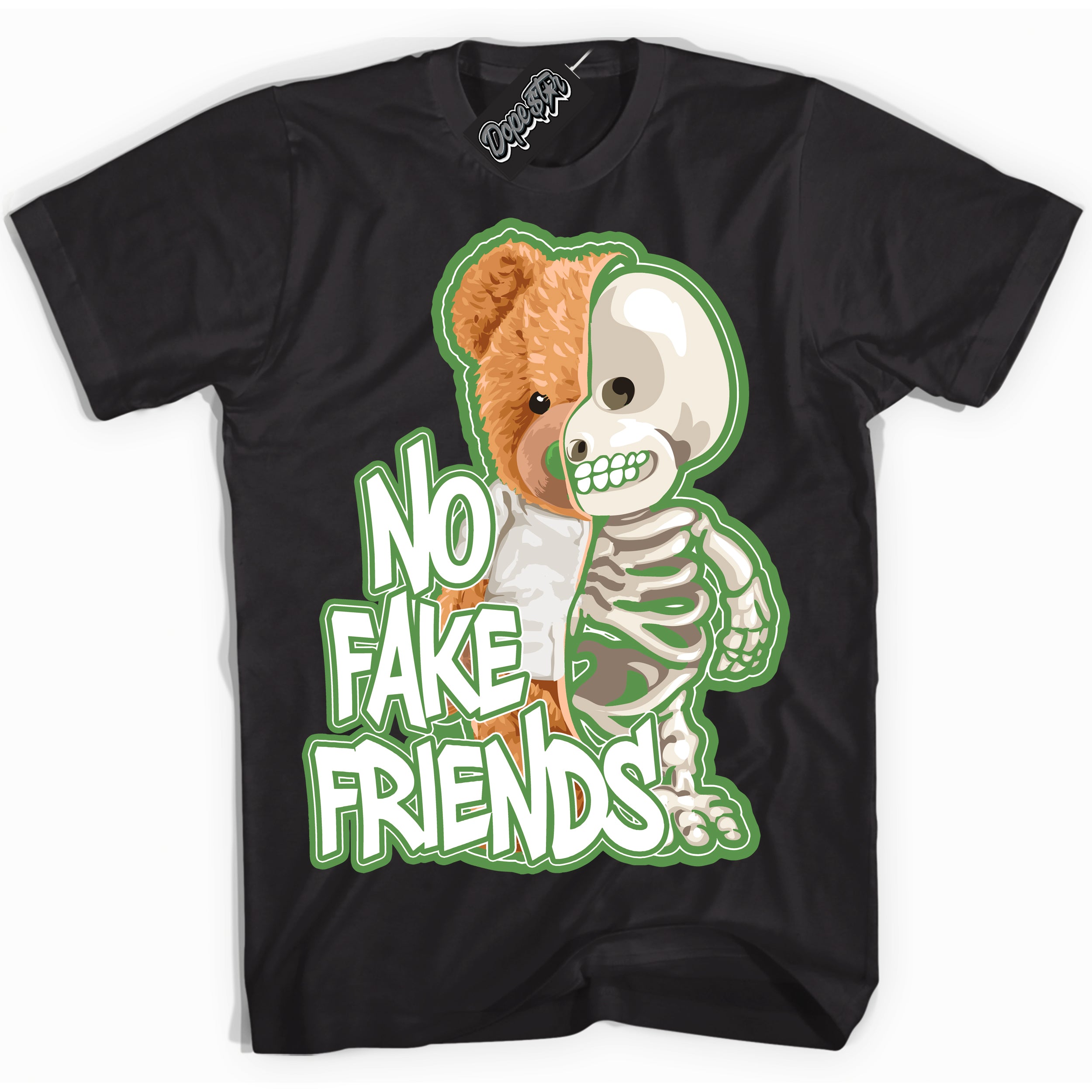 Cool Black Shirt with “ No Fake Friends ” design that perfectly matches Chlorophyll 1s Jordans.