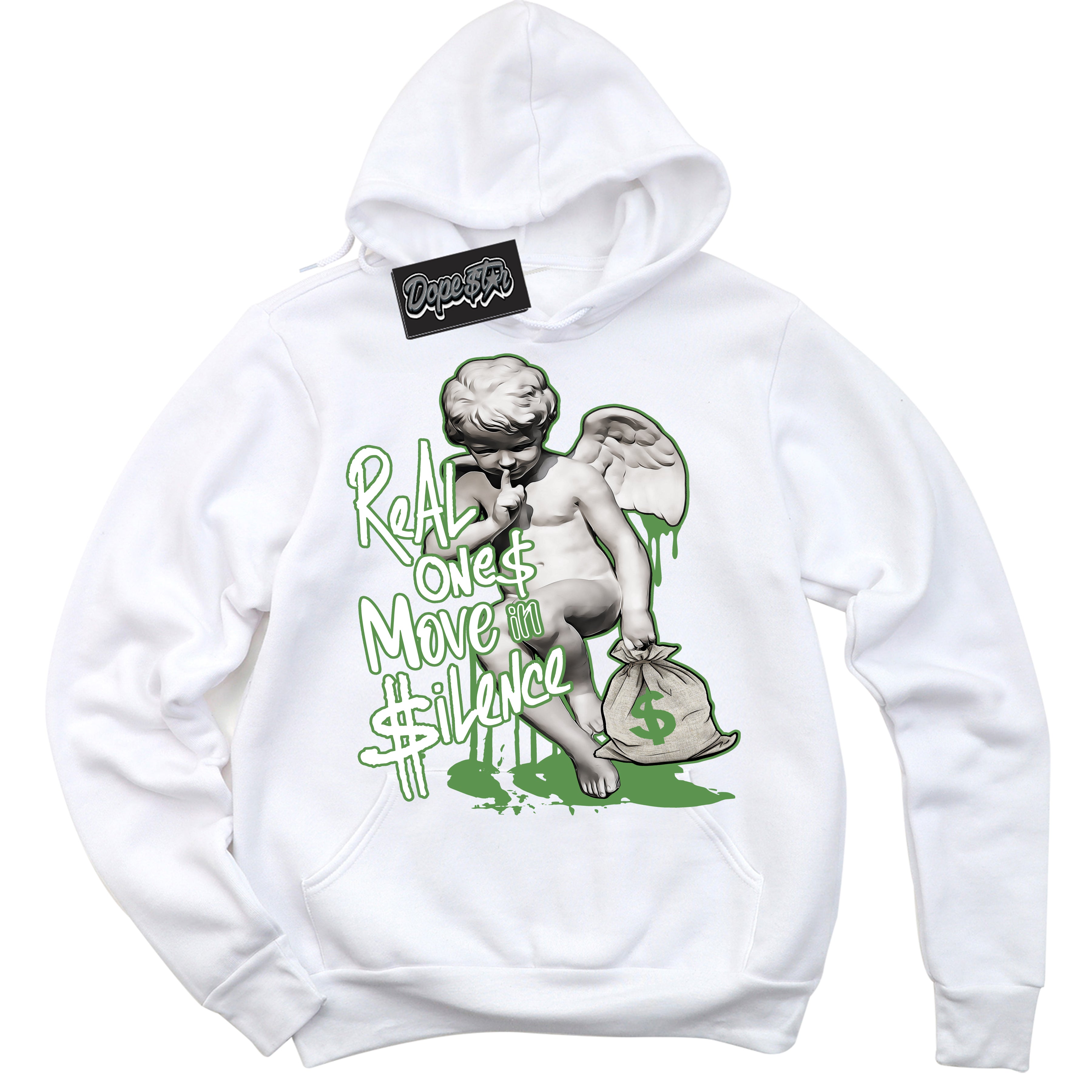 Cool White Hoodie with “ Real Ones Cherub ” design that Perfectly Matches Chlorophyll 1s Jordans.