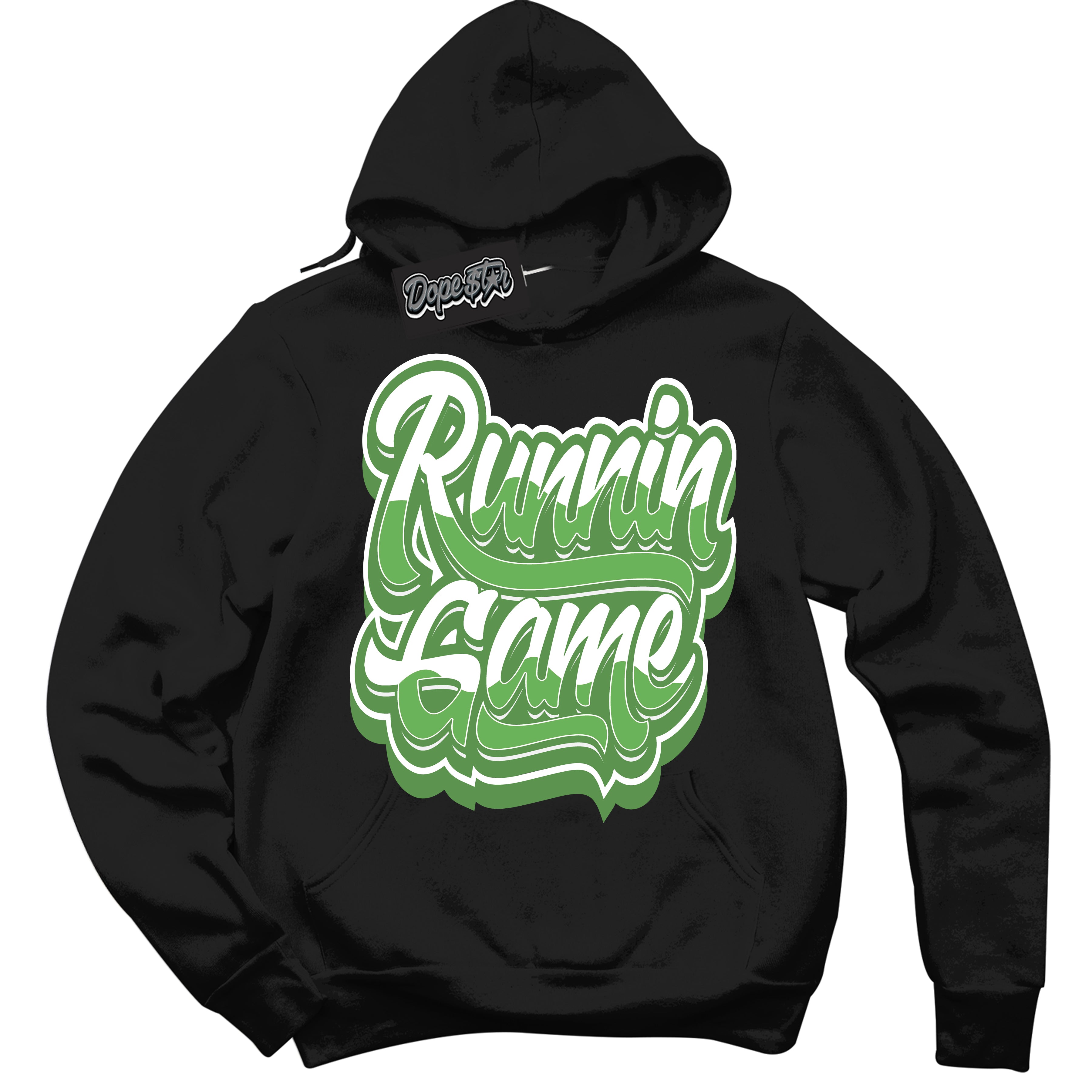 Cool Black Hoodie with “ Running Game ” design that Perfectly Matches Chlorophyll 1s Jordans.