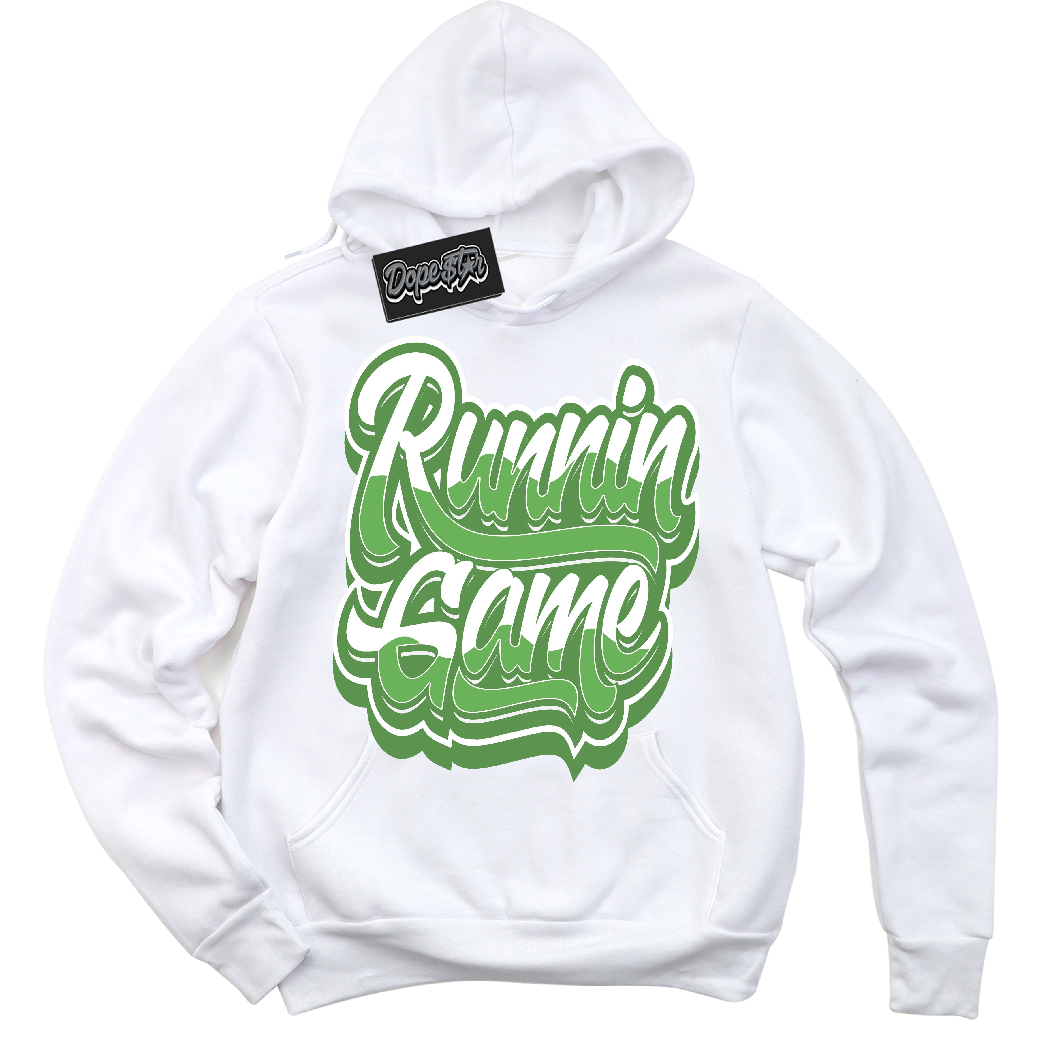Cool White Hoodie with “ Running Game ” design that Perfectly Matches Chlorophyll 1s Jordans.