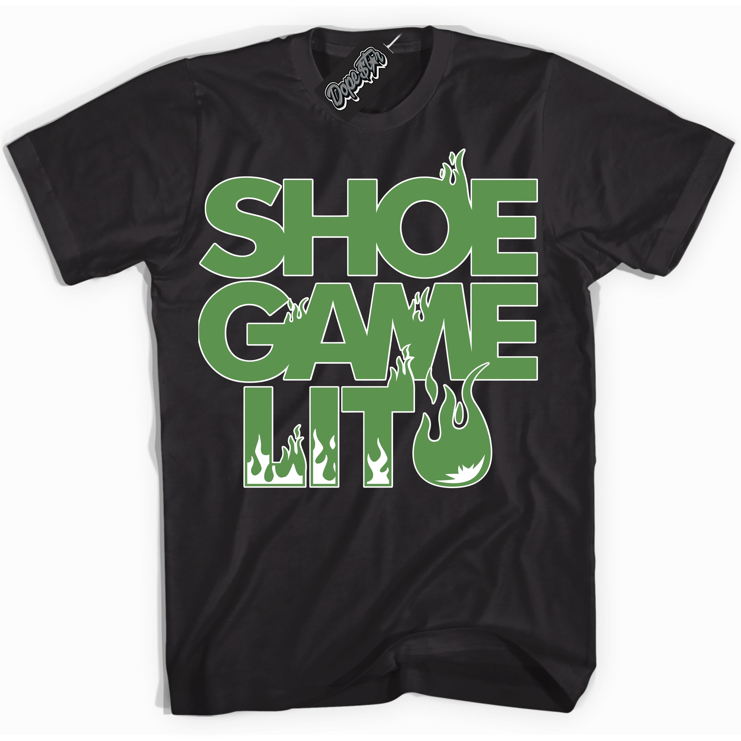 Cool Black Shirt with “ Shoe Game Lit ” design that perfectly matches Chlorophyll 1s Jordans.