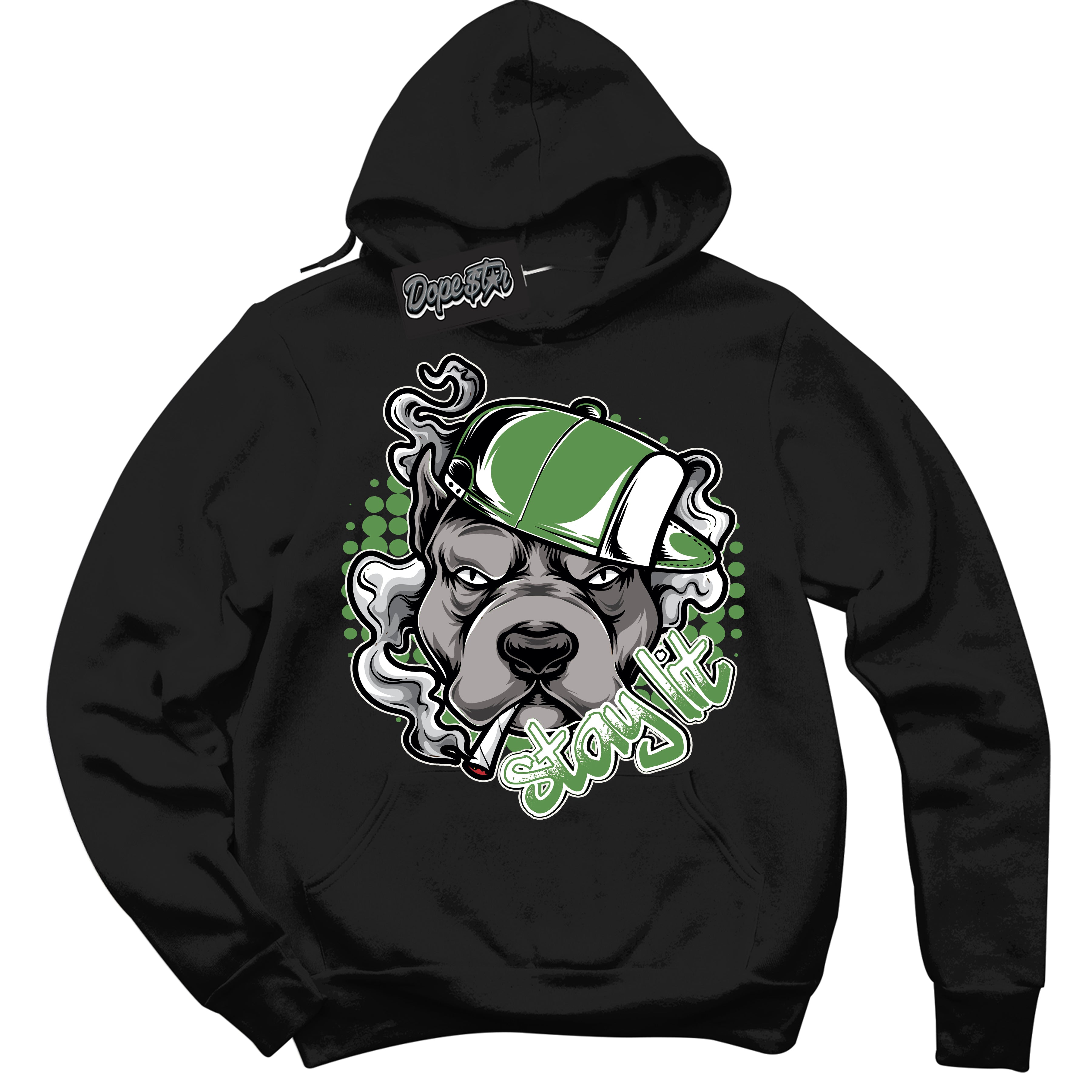 Cool Black Hoodie with “ Stay Lit ” design that Perfectly Matches Chlorophyll 1s Jordans.