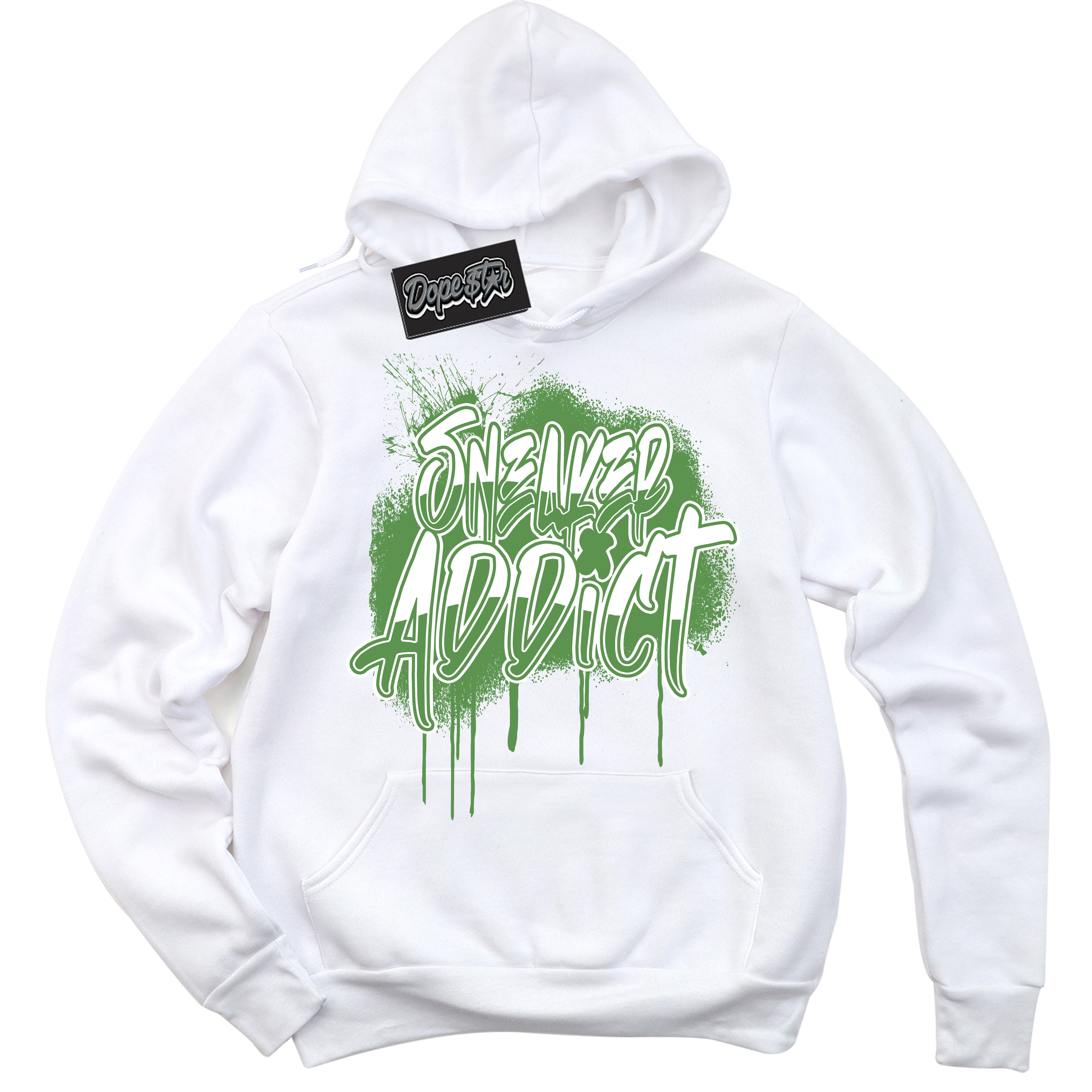 Cool White Hoodie with “ Sneaker Addict ” design that Perfectly Matches Chlorophyll 1s Jordans.