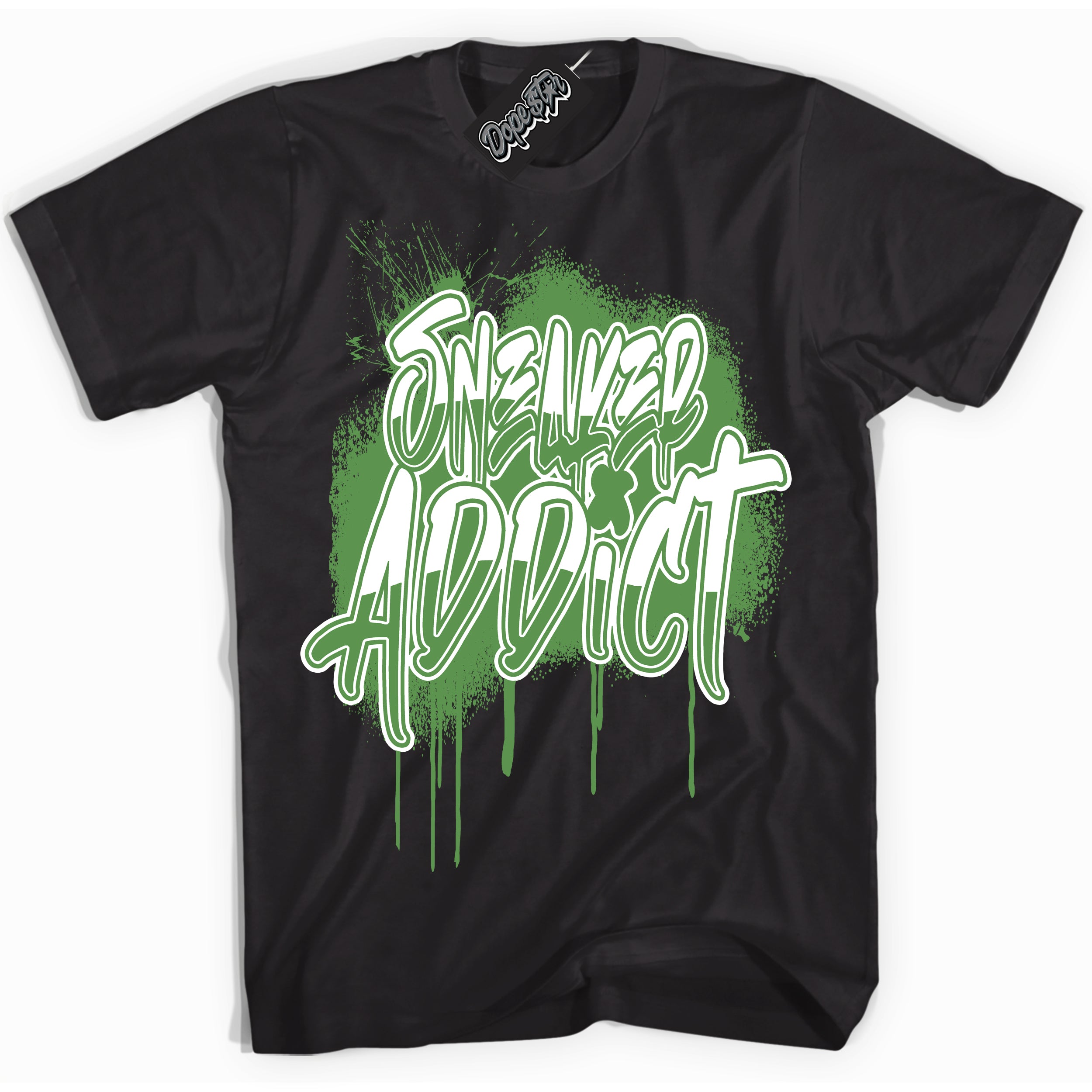 Cool Black Shirt with “ Sneaker Addict ” design that perfectly matches Chlorophyll 1s Jordans.