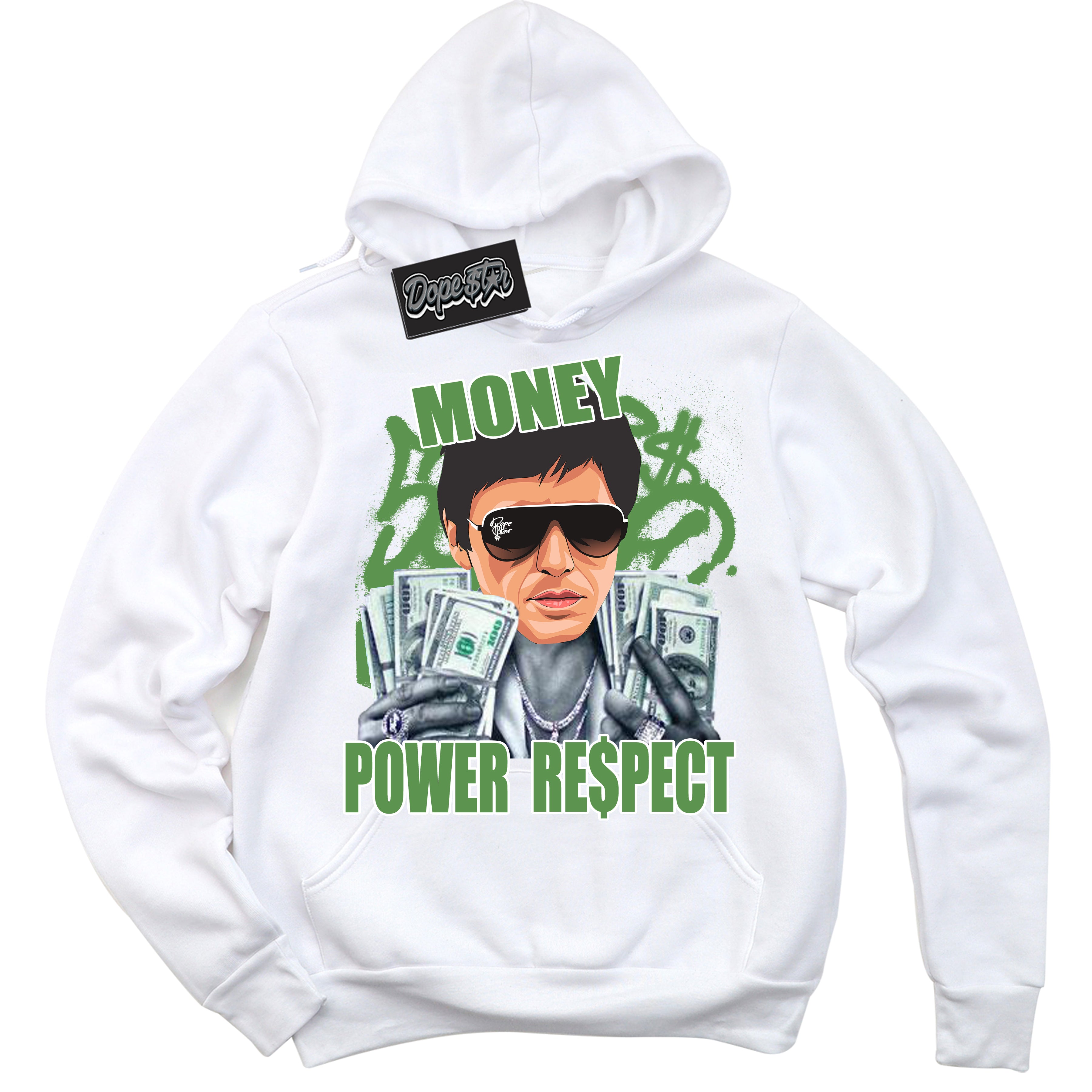 Cool White Hoodie with “ Tony Montana ” design that Perfectly Matches Chlorophyll 1s Jordans.