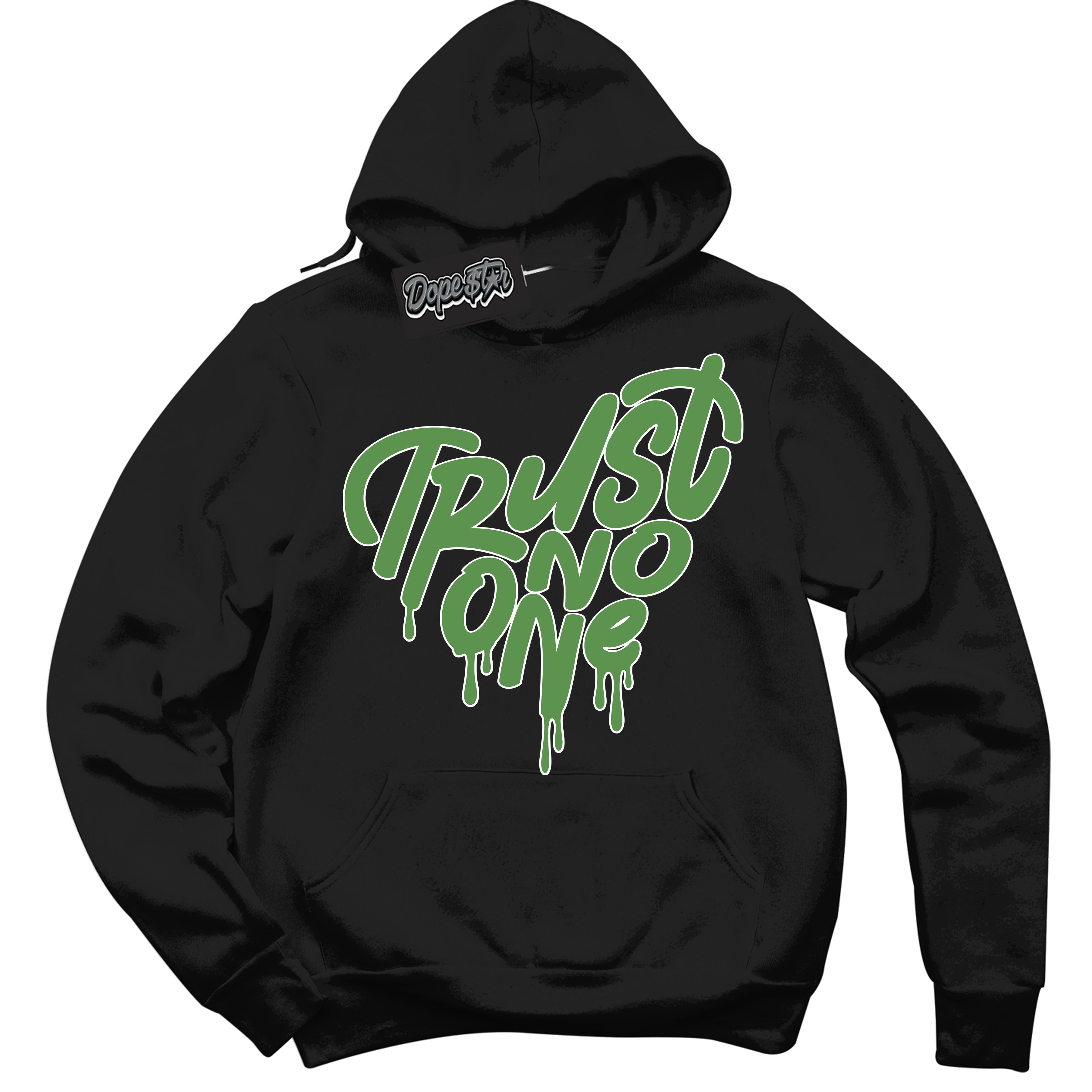 Cool Black Hoodie with “ Trust No One Heart ” design that Perfectly Matches Chlorophyll 1s Jordans.