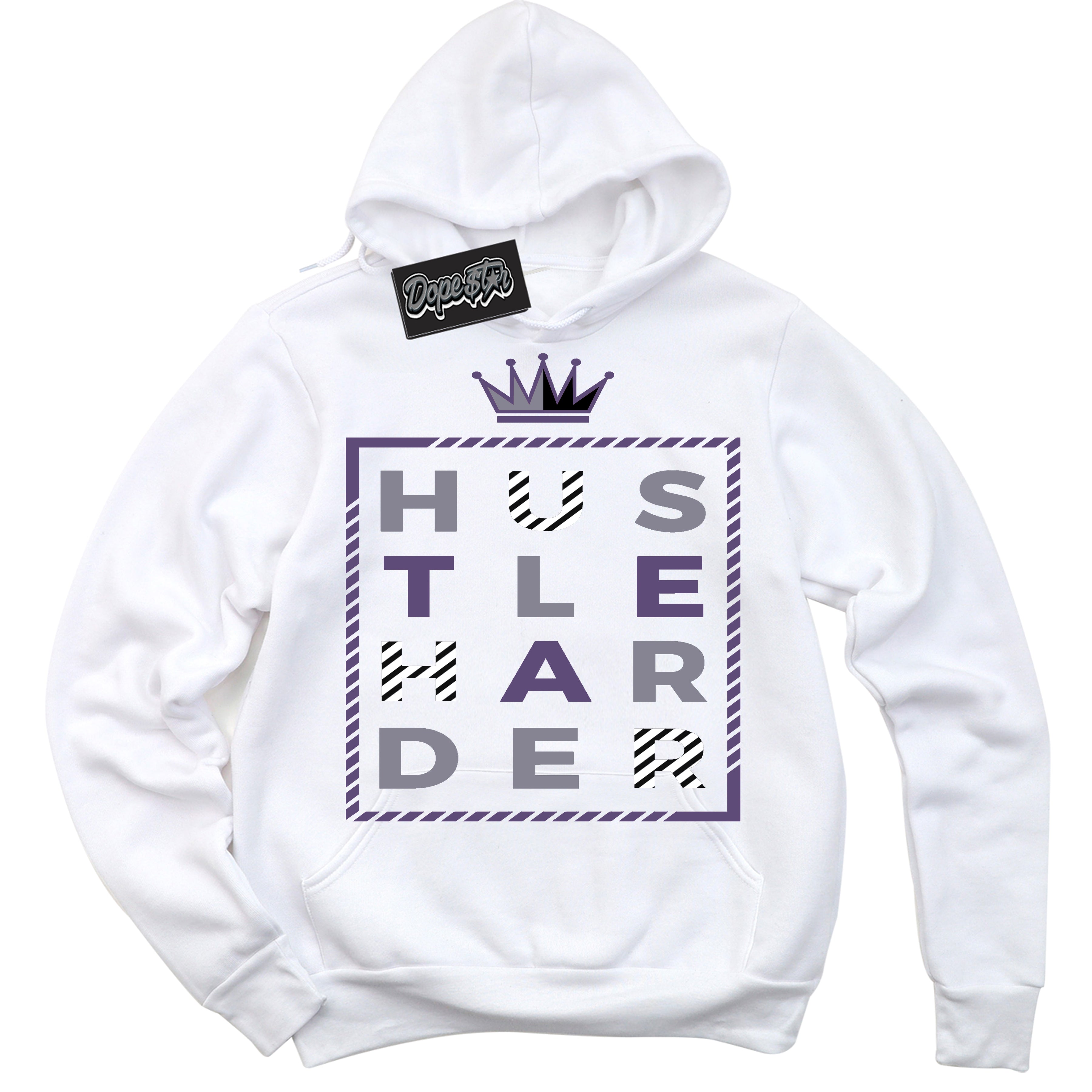 Cool White Hoodie with “ Hustle Harder ” design that Perfectly Matches Punk Rock 1s Sneakers.