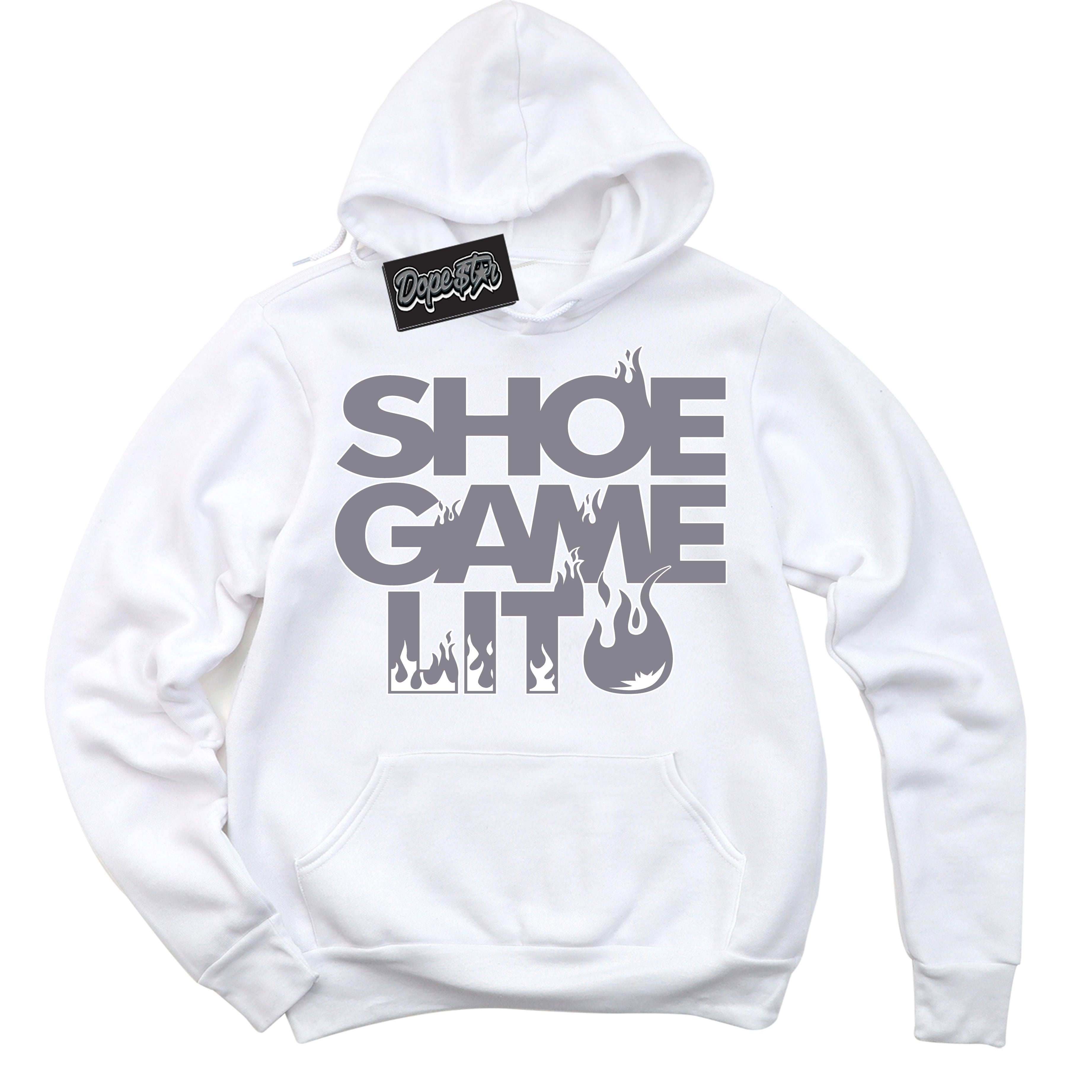 Cool White Hoodie with “ Shoe Game Lit '' design that Perfectly Matches Vintage Stealth Grey 1s Sneakers.