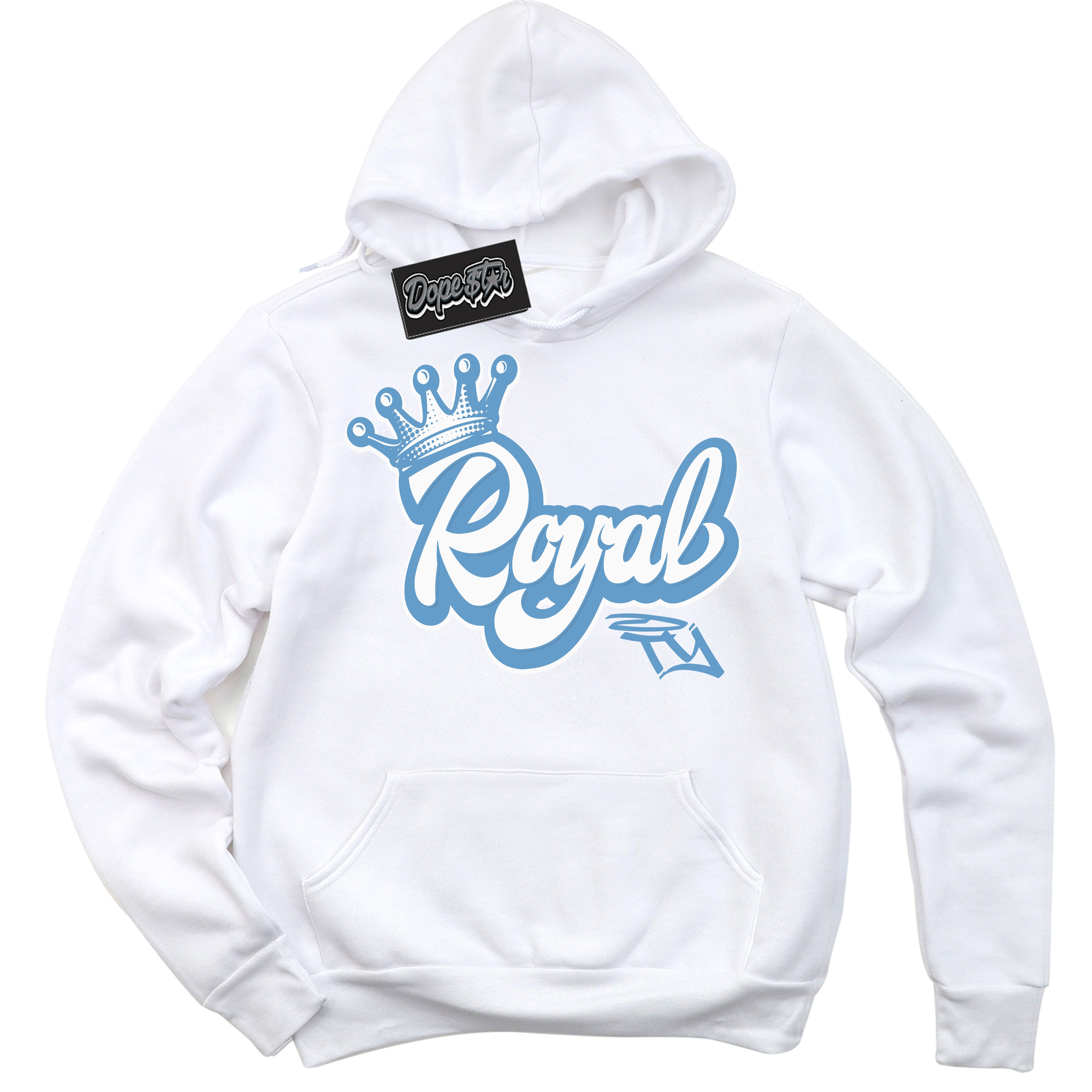 AJ1 Mid Legend Blue ‘Royalty’ – White Streetwear Hoodie | Sneaker Matching sweatshirt for AJ1 Mid Legend Blue | Men's and Women's Streetwear Graphic Hoodie by Sneaker Shirts Outlet.