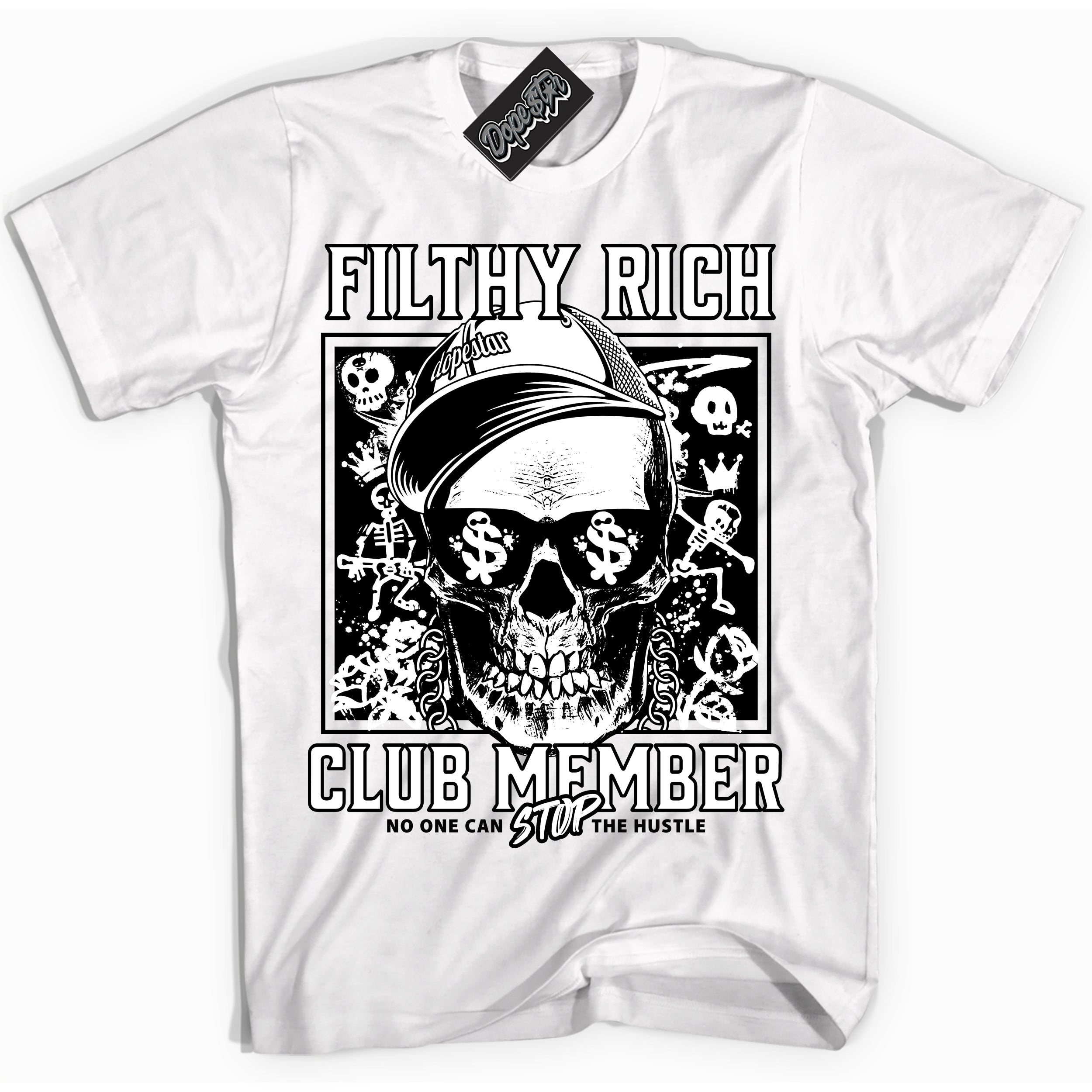 AJ1 Mid Off Noir Toe ‘Filthy Rich’ – White Streetwear T-Shirt | Sneaker Matching shirt for AJ1 Mid Off Noir Toe | Men's and Women's Streetwear Graphic Tee by Sneaker Shirts Outlet.