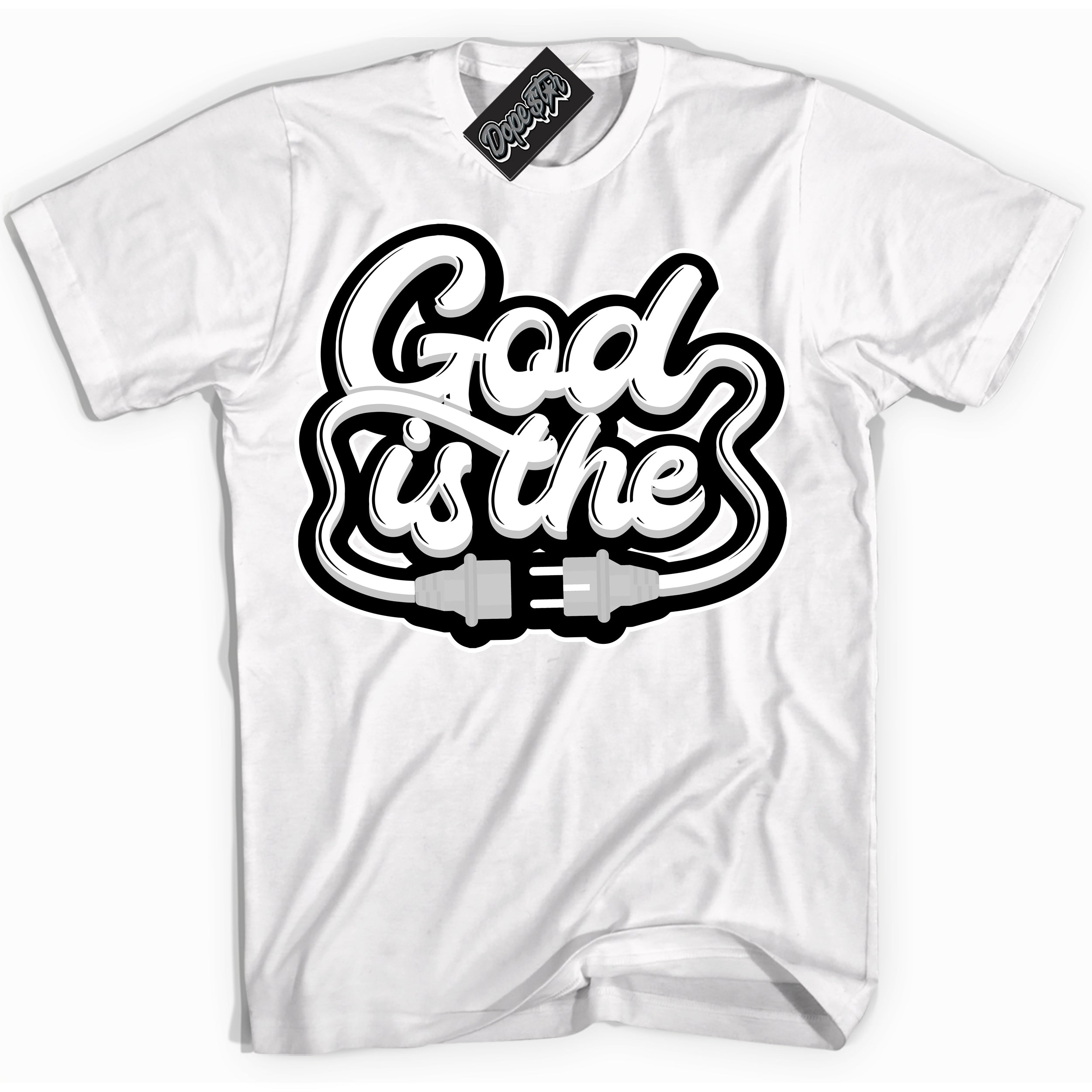 AJ1 Mid Off Noir Toe ‘God Is The’ – White Streetwear T-Shirt | Sneaker Matching shirt for AJ1 Mid Off Noir Toe | Men's and Women's Streetwear Graphic Tee by Sneaker Shirts Outlet.