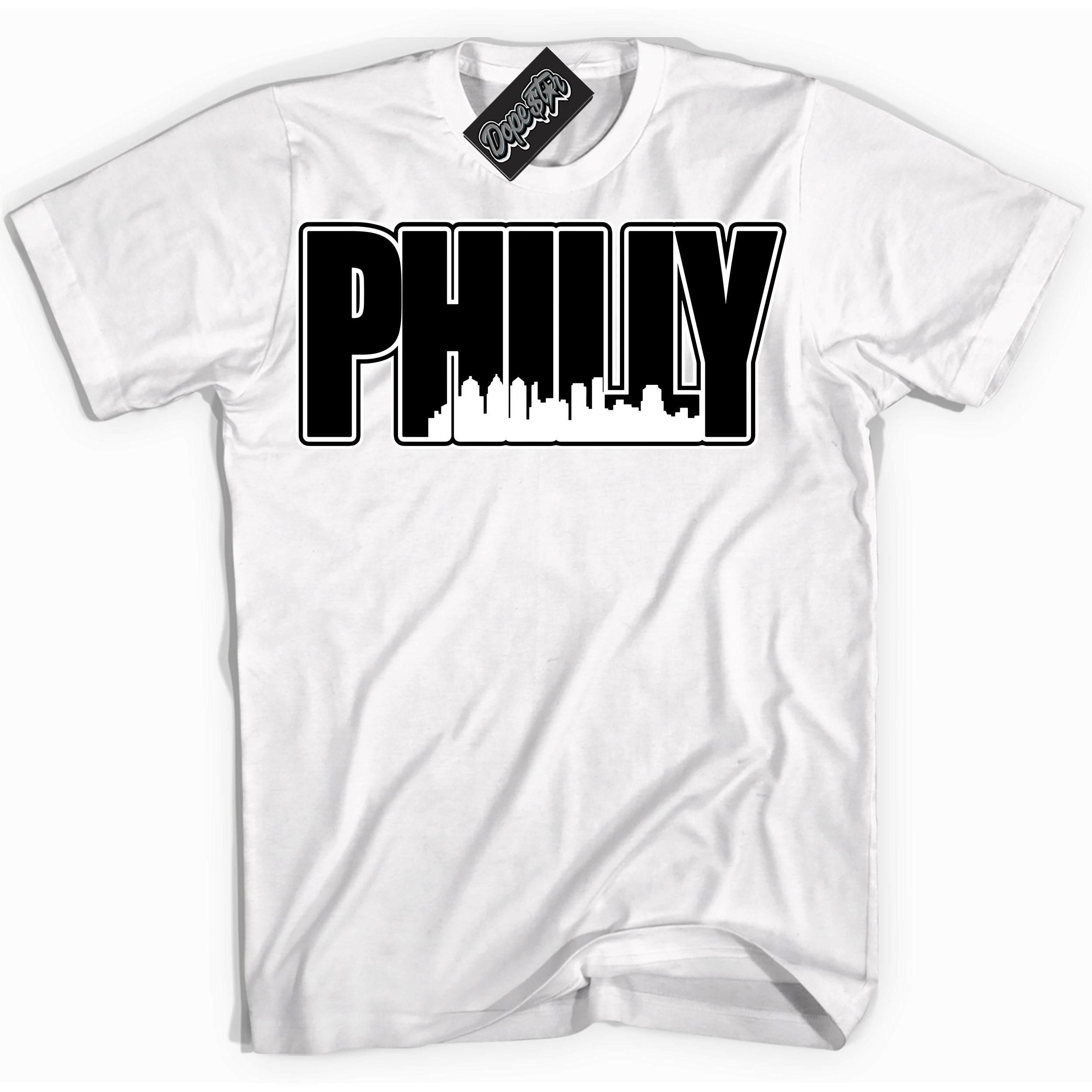 AJ1 Mid Off Noir Toe ‘Philly’ – White Streetwear T-Shirt | Sneaker Matching shirt for AJ1 Mid Off Noir Toe | Men's and Women's Streetwear Graphic Tee by Sneaker Shirts Outlet.