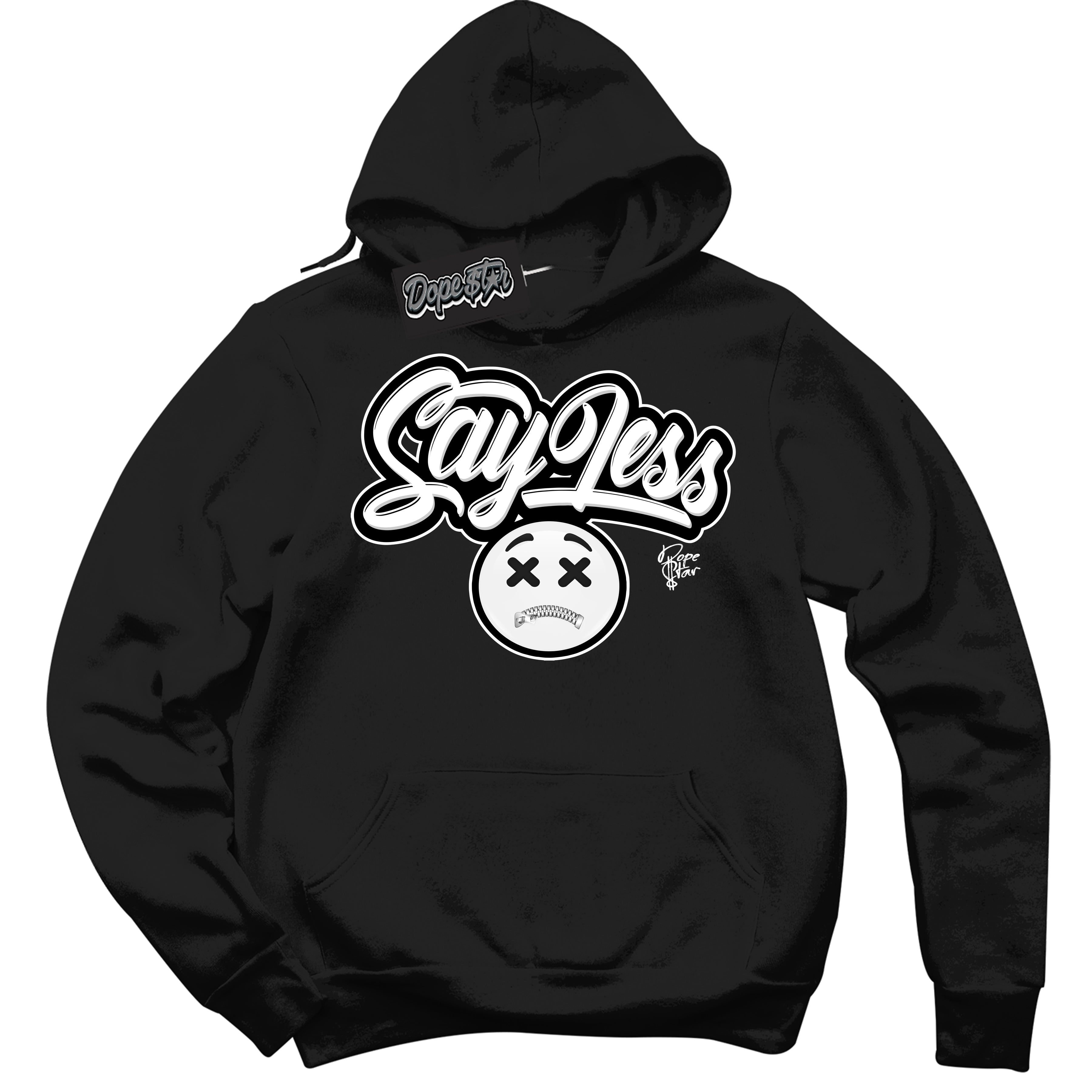 AJ1 Mid Off Noir Toe ‘Say Less’ – Black Streetwear Hoodie | Sneaker Matching sweatshirt for AJ1 Mid Off Noir Toe | Men's and Women's Streetwear Graphic Hoodie by Sneaker Shirts Outlet.