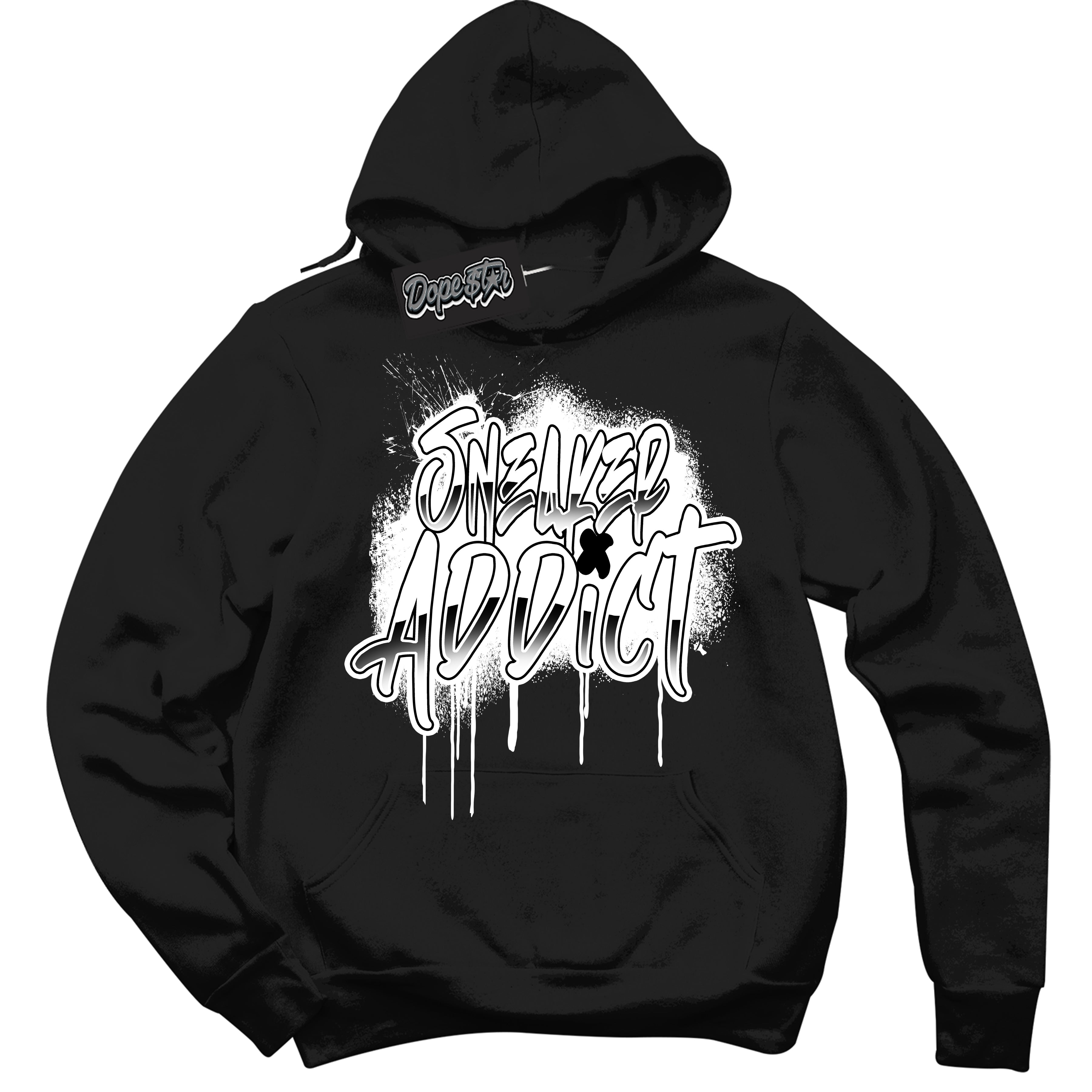 AJ1 Mid Off Noir Toe ‘Sneaker Addict’ – Black Streetwear Hoodie | Sneaker Matching sweatshirt for AJ1 Mid Off Noir Toe | Men's and Women's Streetwear Graphic Hoodie by Sneaker Shirts Outlet.